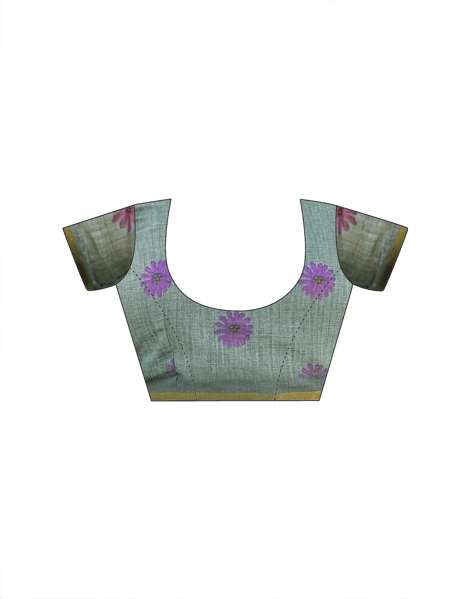 Sage Green Linen Floral Printed Saree - Image 11