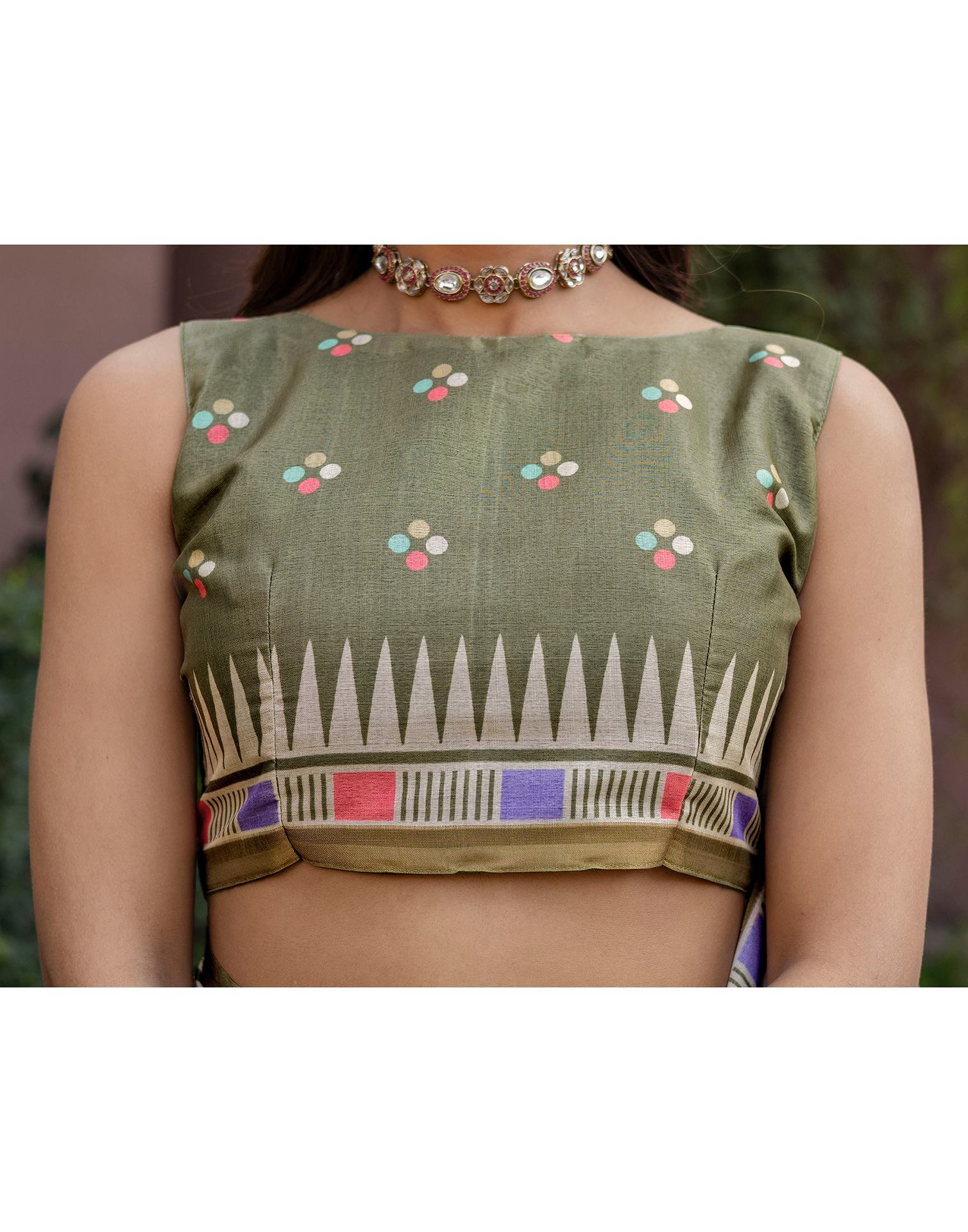 Sage Green Silk Printed Saree - Image 12