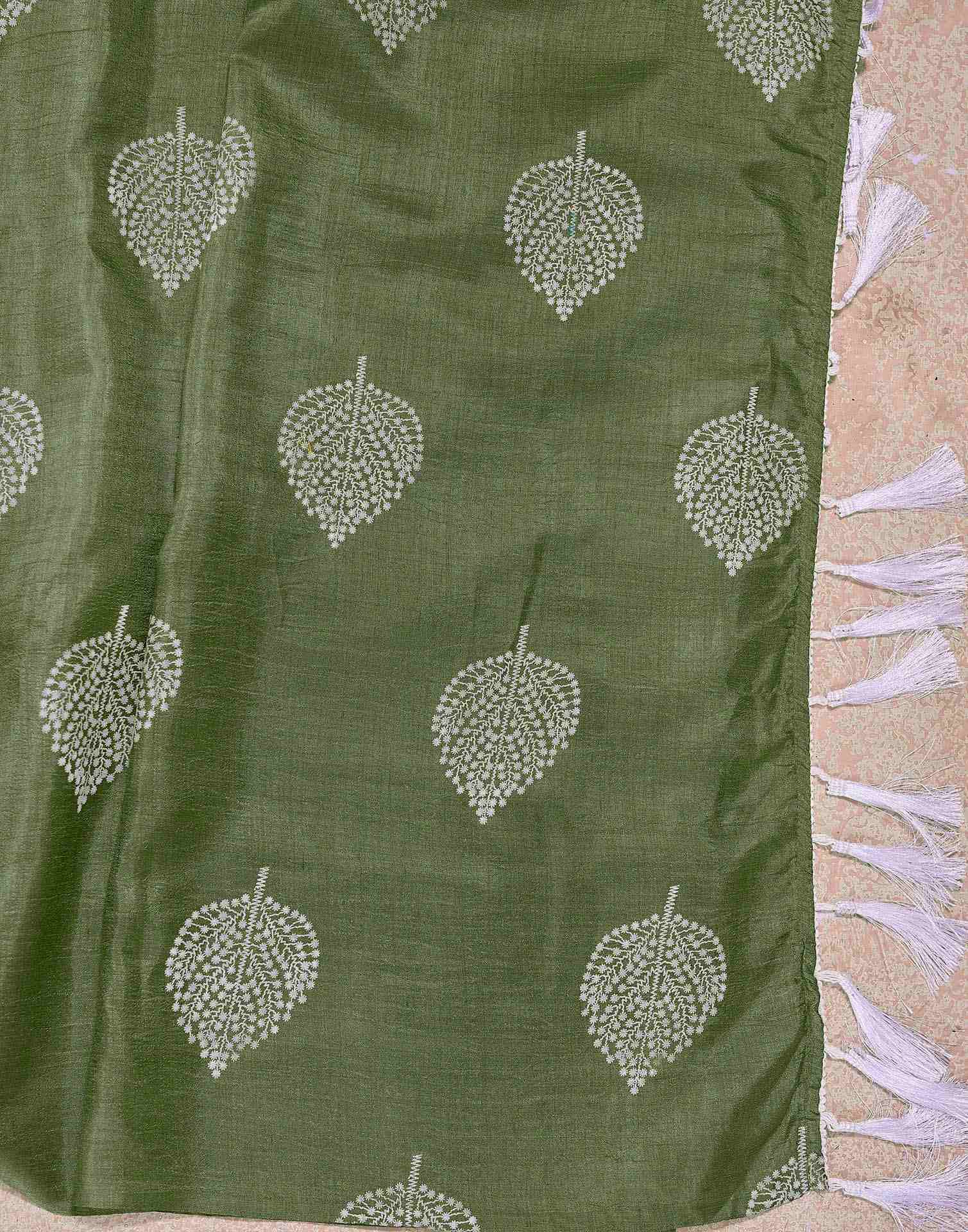 Sage Green Vichitra Silk Printed Saree - Image 7