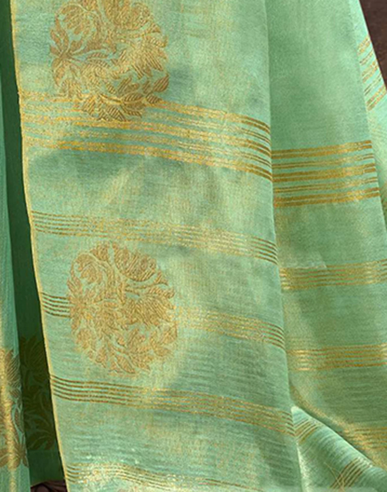 Sea Green Tissue Silk Woven Saree - Image 6