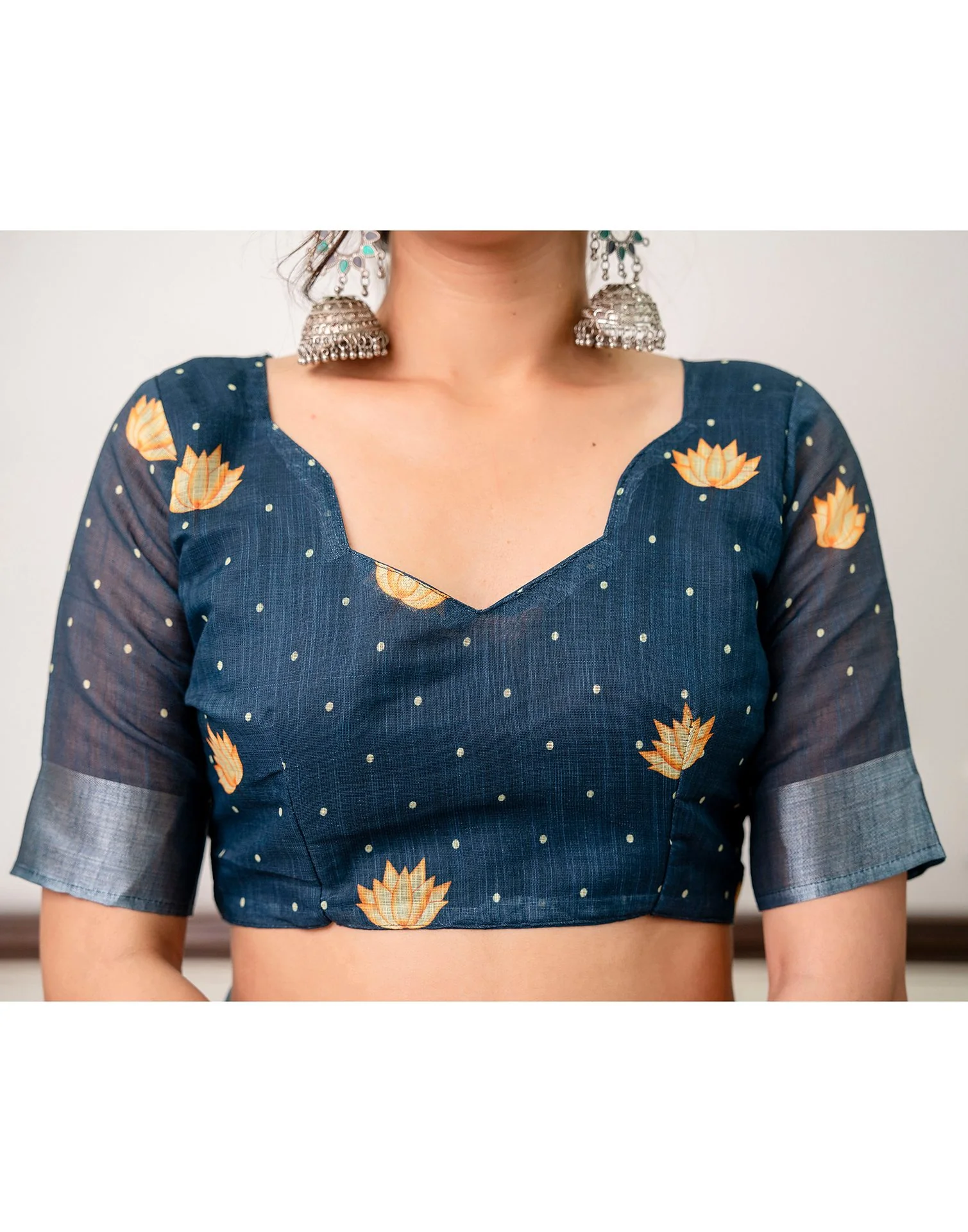 Sky Blue Linen Printed SareeĀ - Image 13
