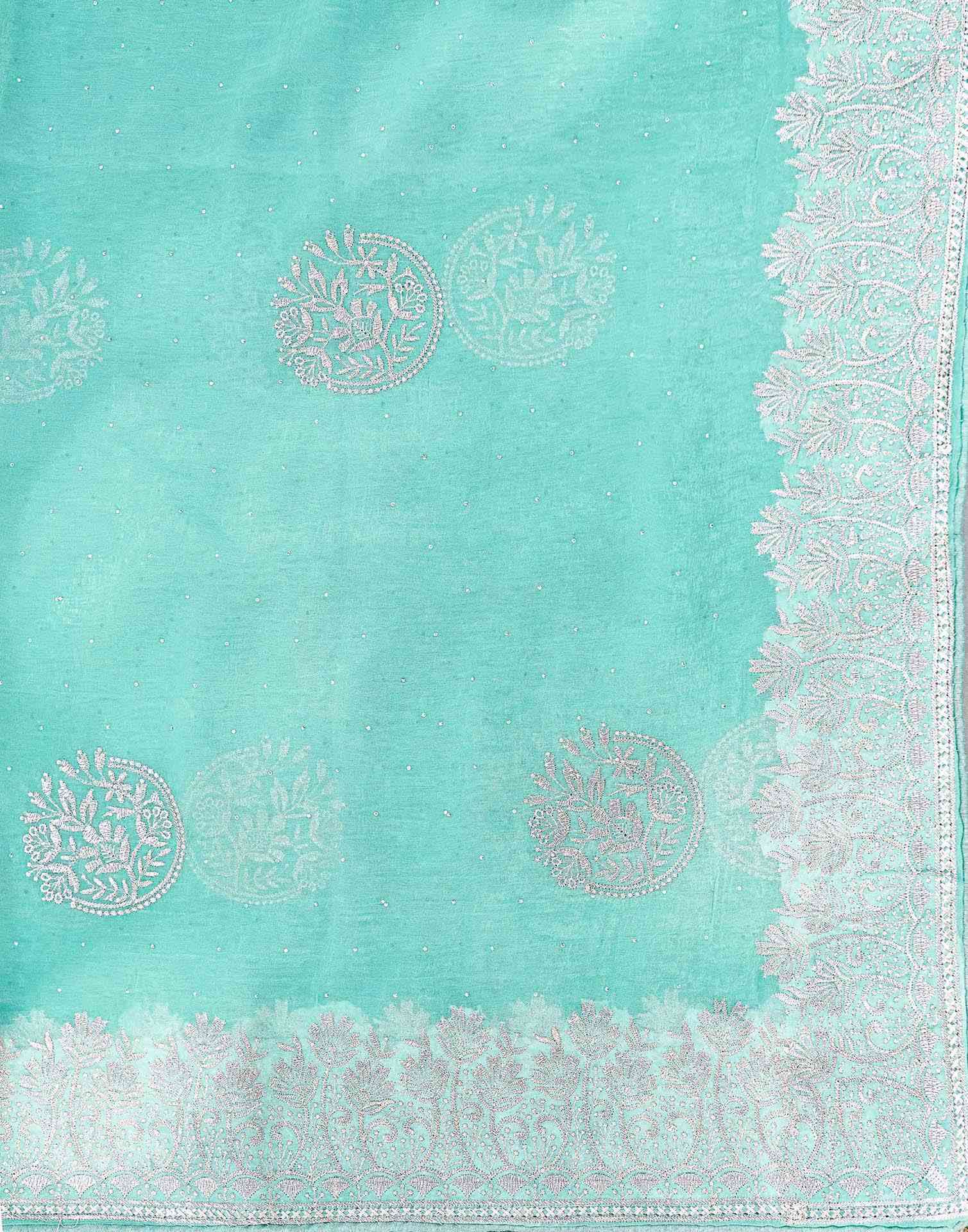 Sky Blue Shimmer Embroidery Embellished Saree - Image 8