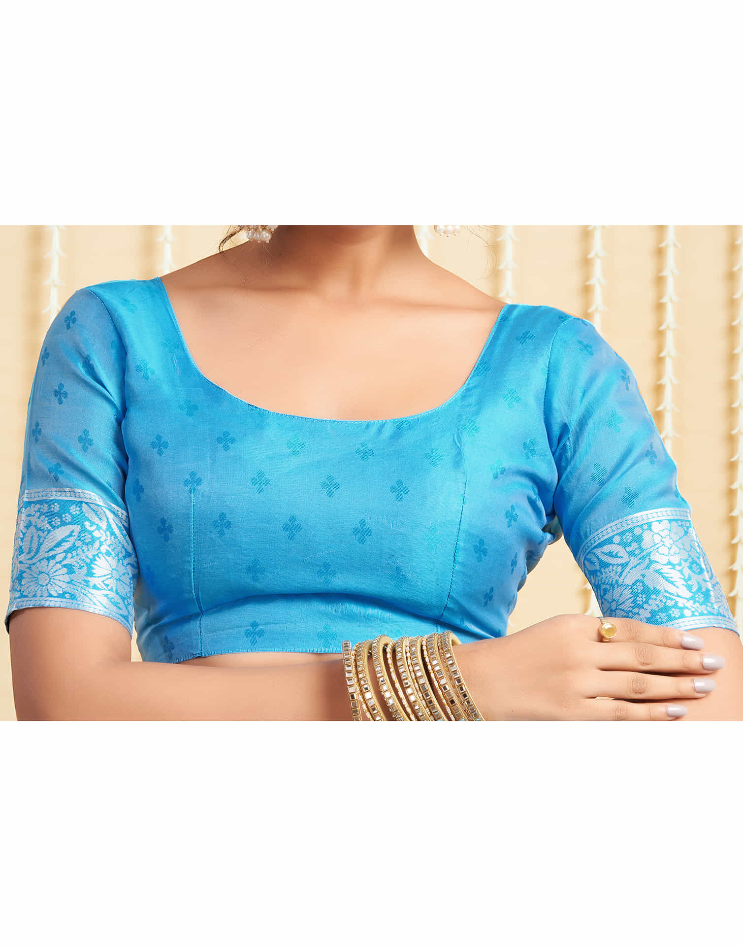 Sky Blue Silk Woven Banarasi Saree - Image 10