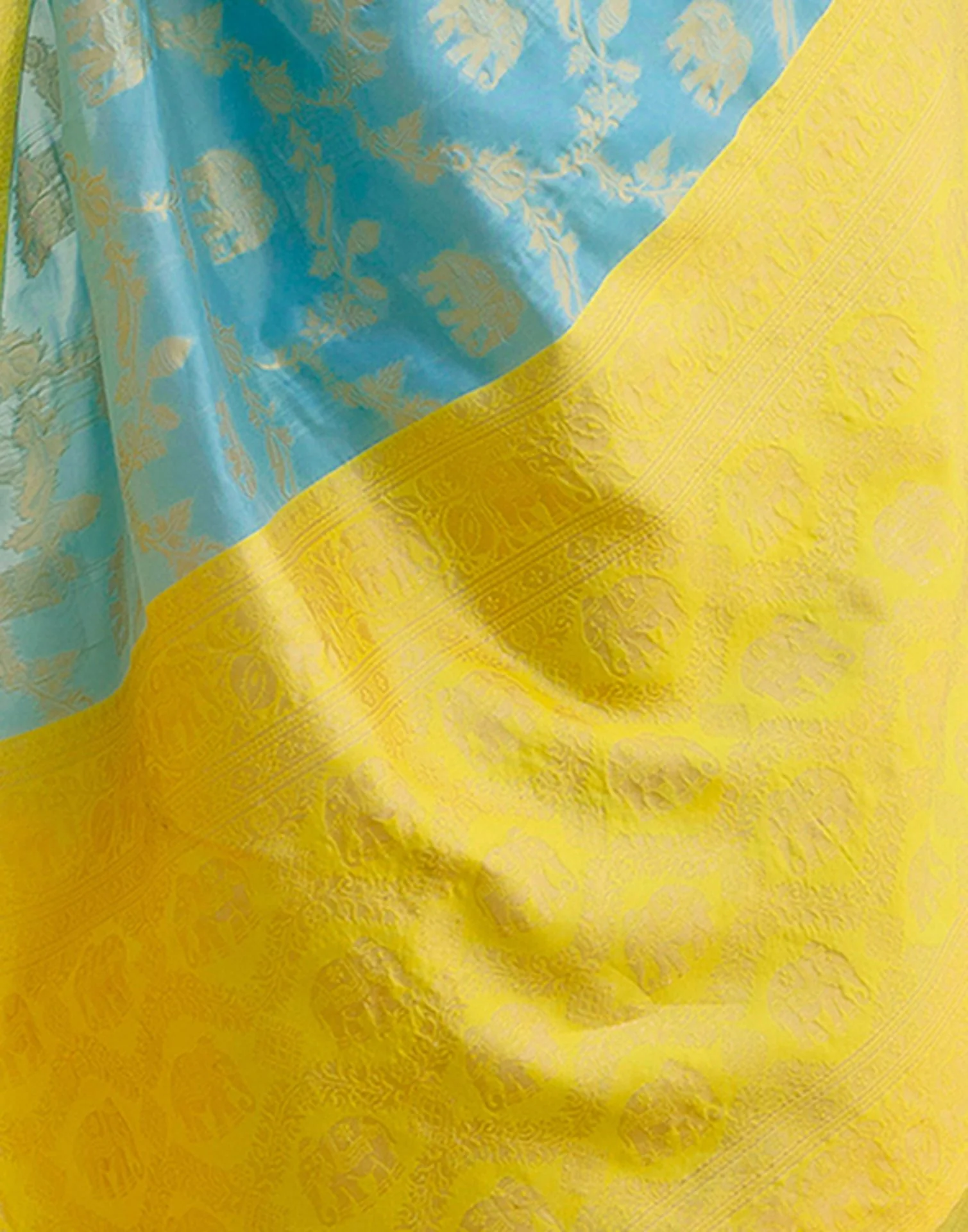 Sky Blue Silk Woven Banarasi Saree - Image 10