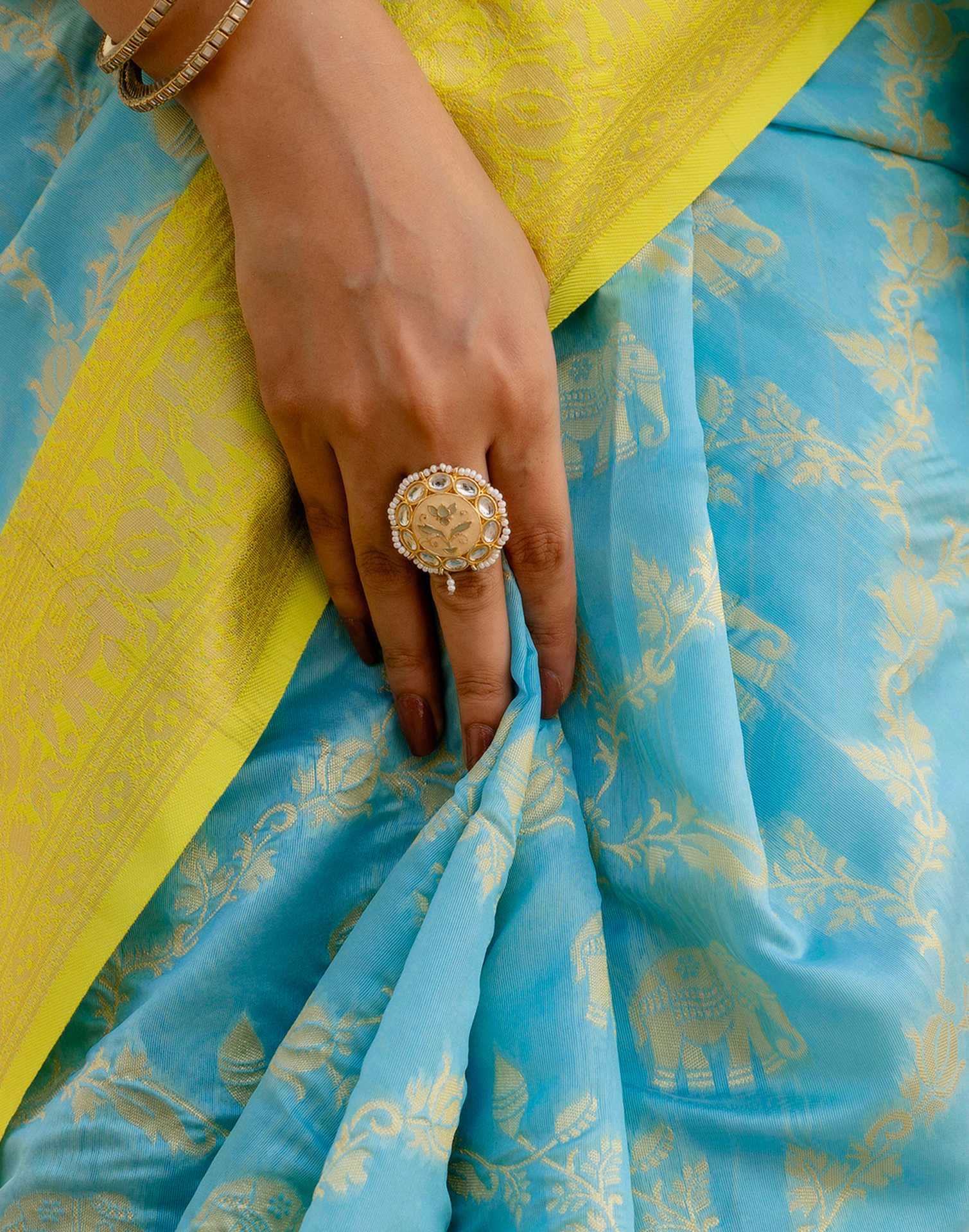 Sky Blue Silk Woven Banarasi Saree - Image 11