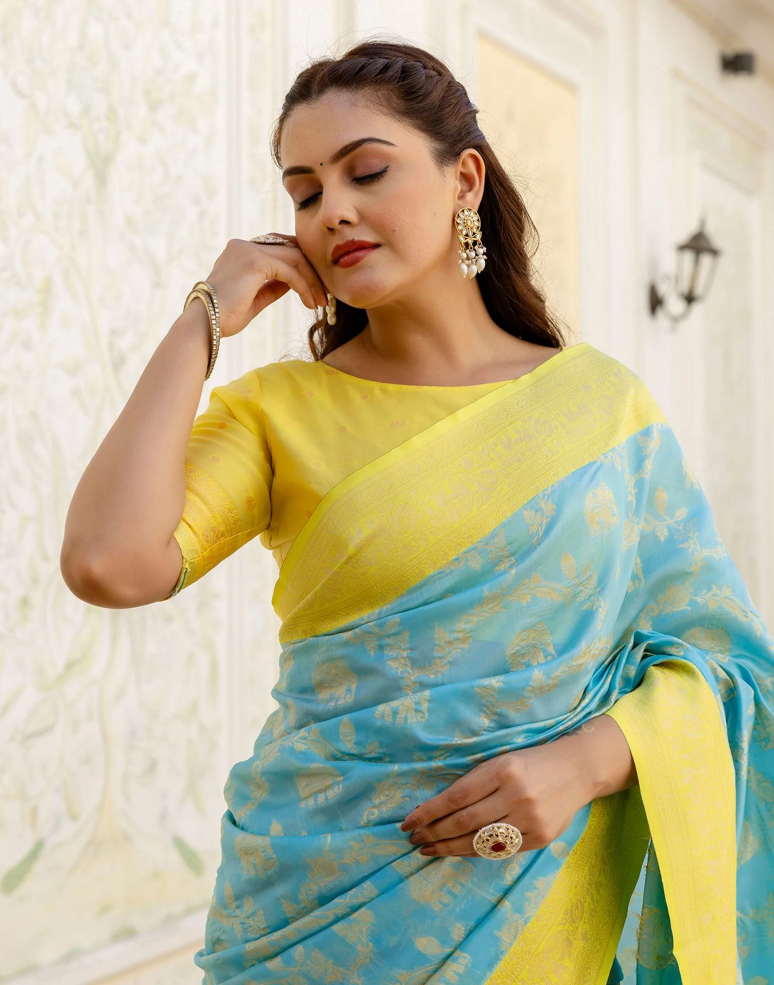 Sky Blue Silk Woven Banarasi Saree - Image 2