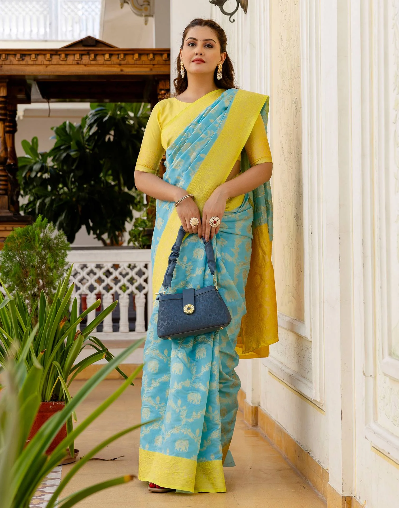 Sky Blue Silk Woven Banarasi Saree - Image 6