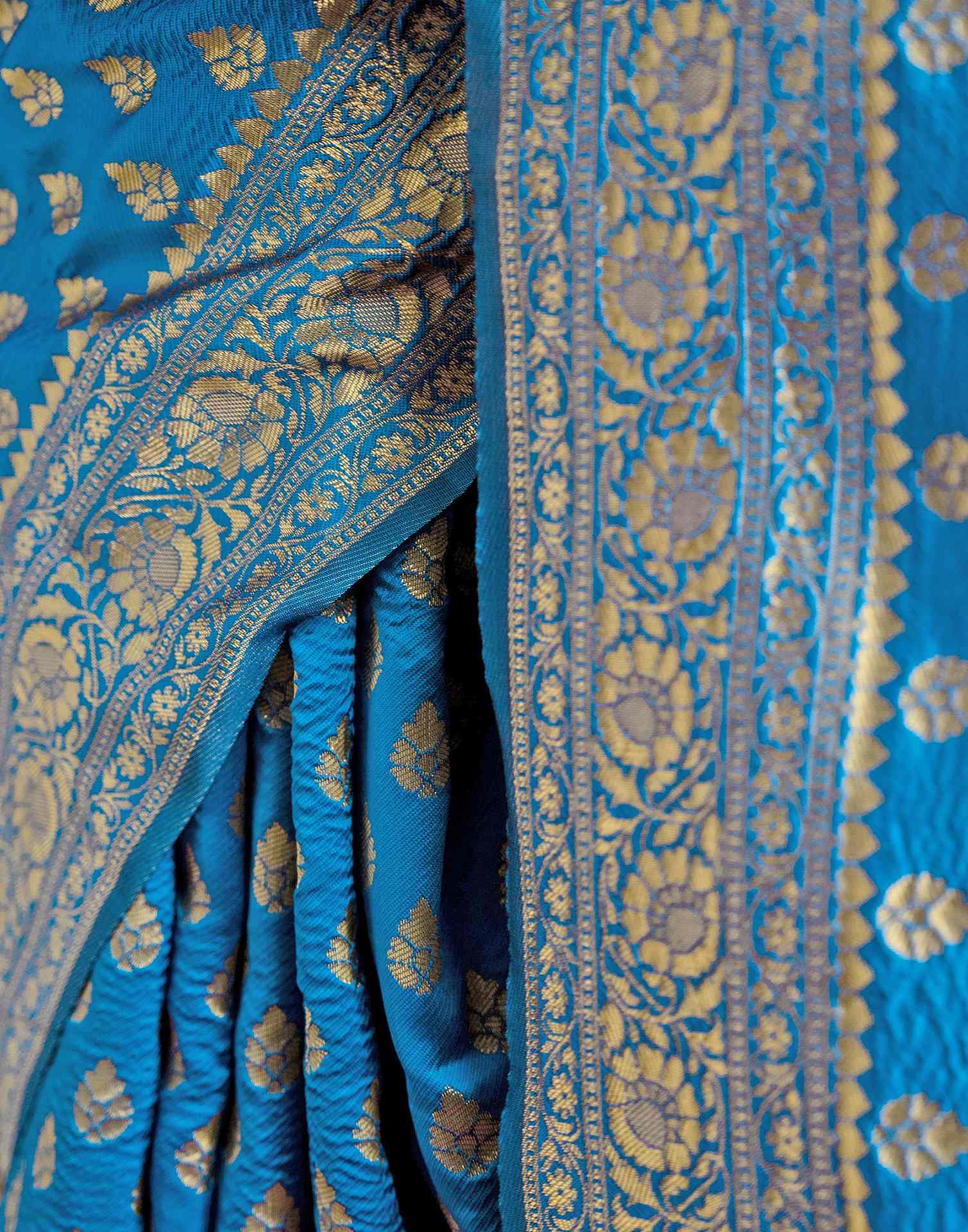 Sky Blue Silk Woven Banarasi Saree - Image 11