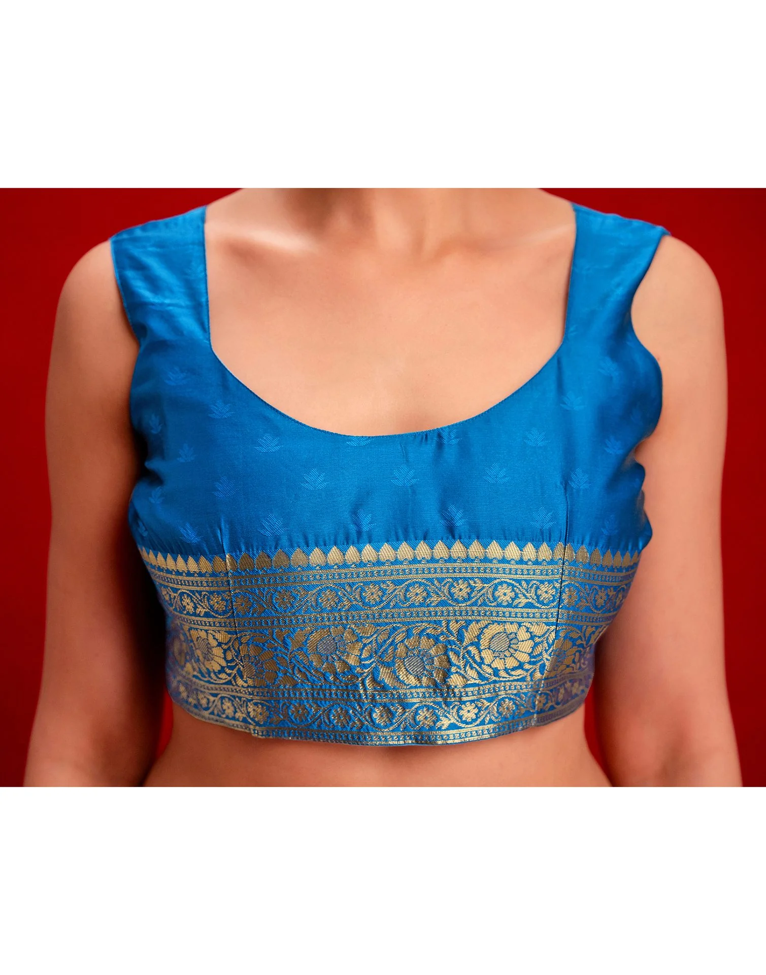 Sky Blue Silk Woven Banarasi Saree - Image 12
