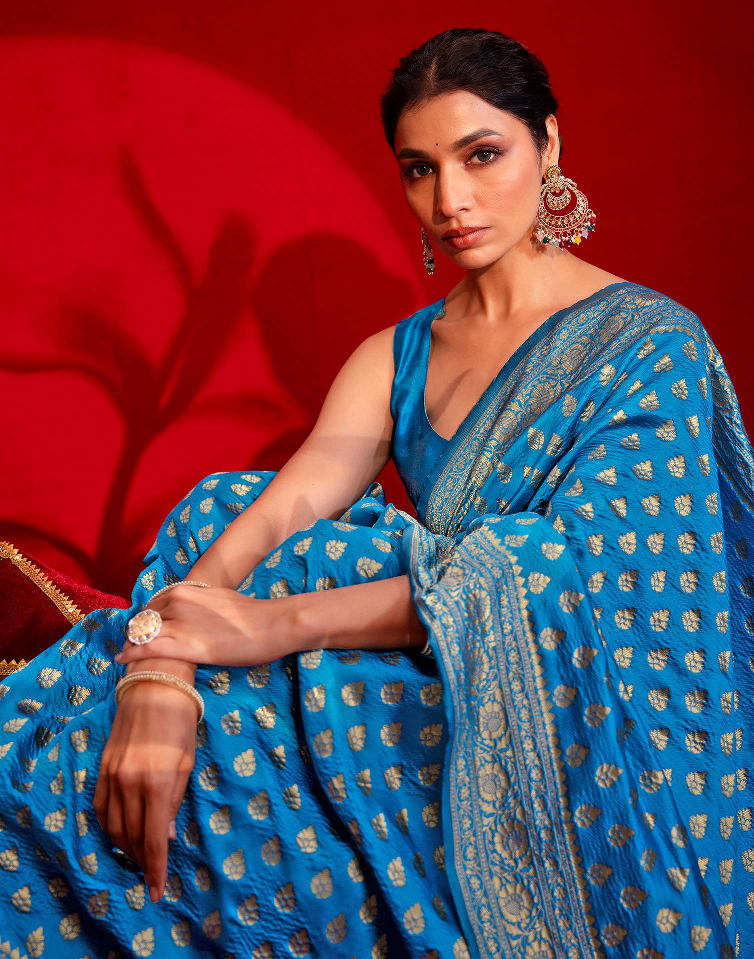 Sky Blue Silk Woven Banarasi Saree - Image 4