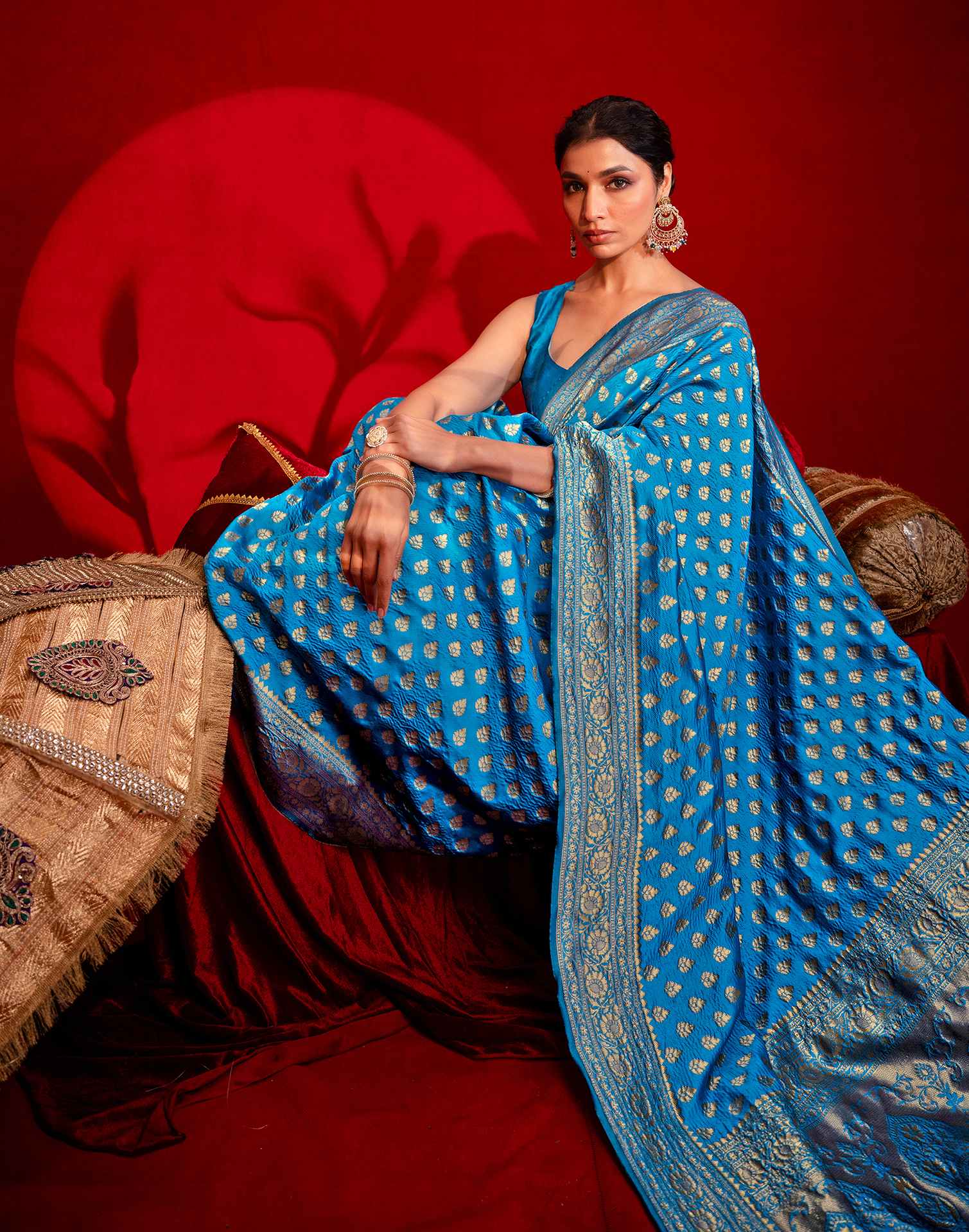 Sky Blue Silk Woven Banarasi Saree - Image 9