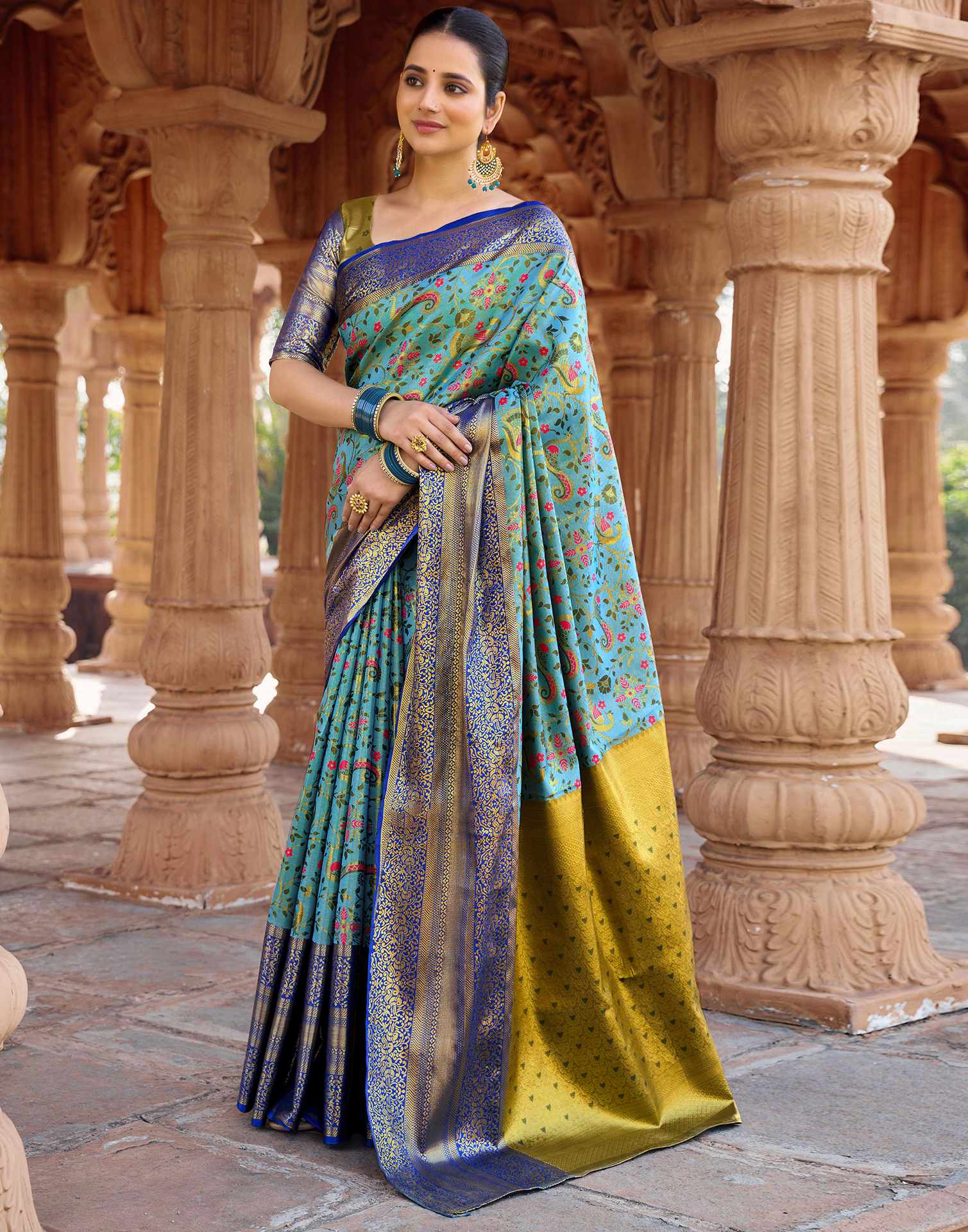 Sky Blue Silk Woven Kanjivaram Saree - Image 4