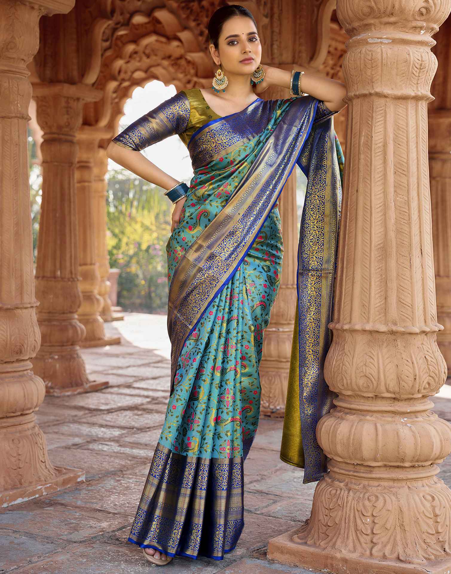 Sky Blue Silk Woven Kanjivaram Saree - Image 5