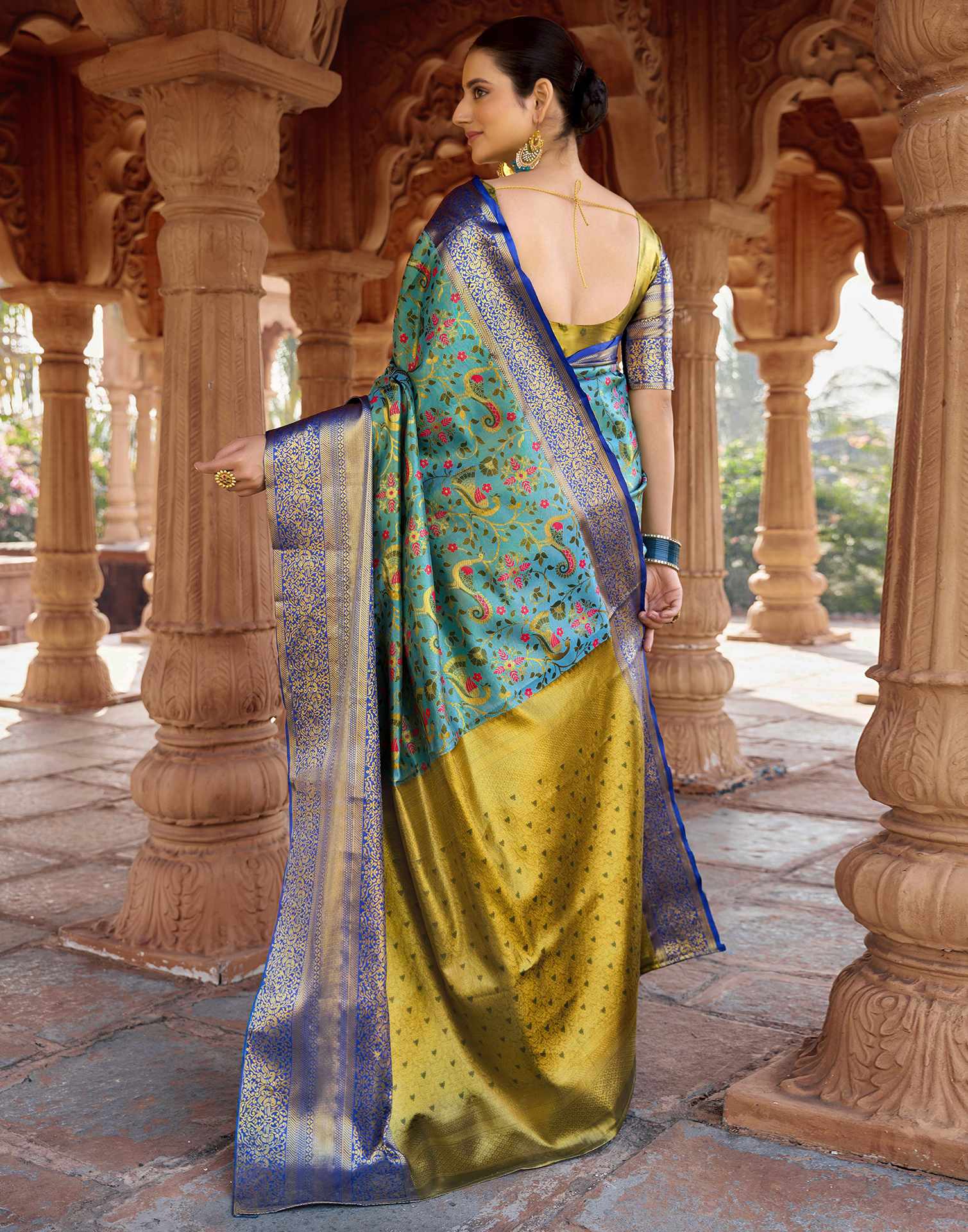 Sky Blue Silk Woven Kanjivaram Saree - Image 6