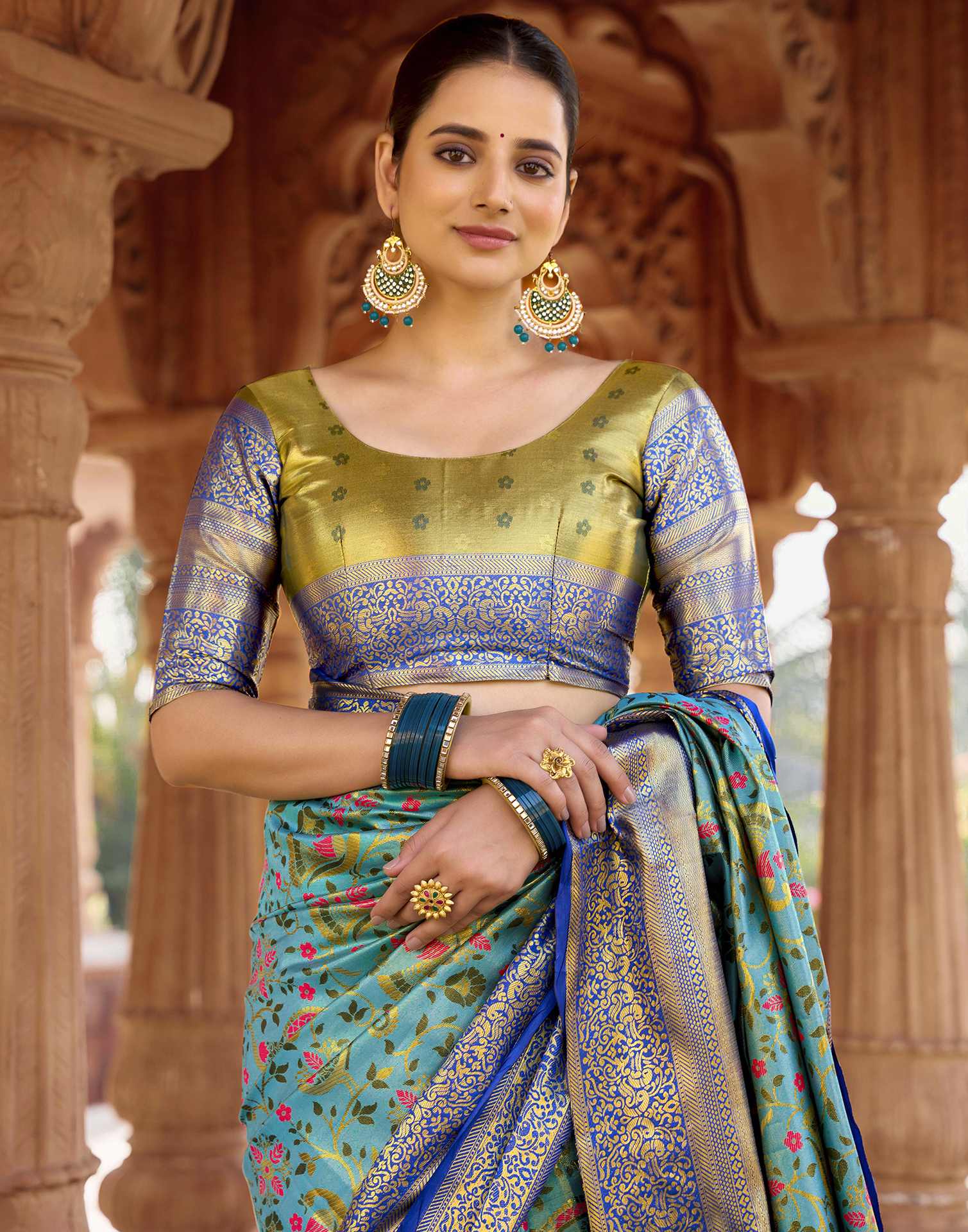 Sky Blue Silk Woven Kanjivaram Saree - Image 7