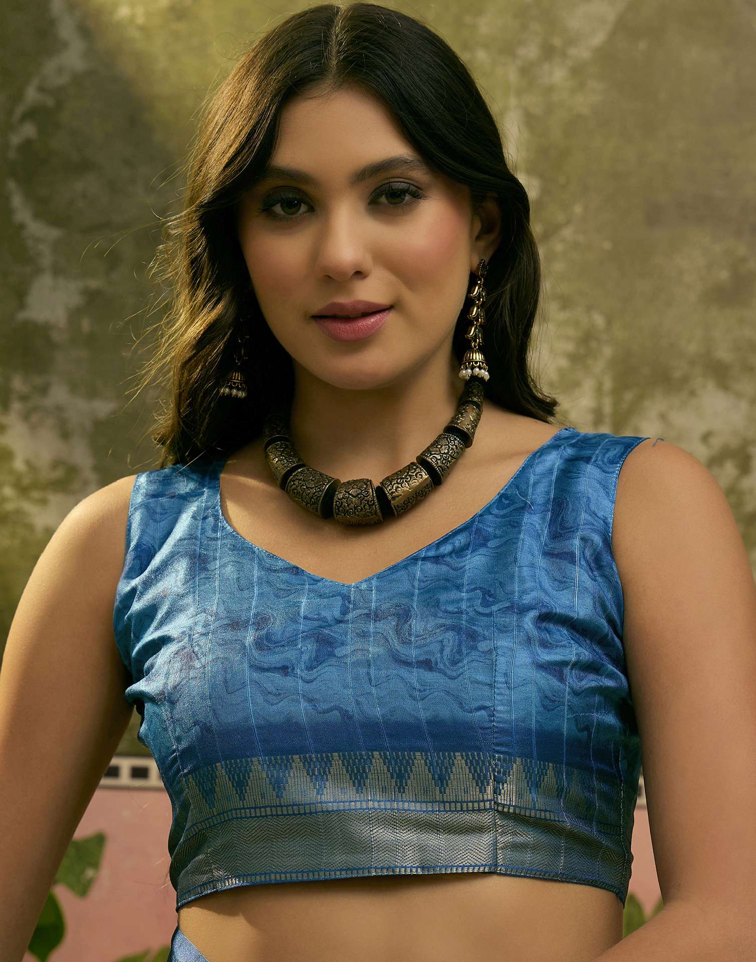 Sky Blue Silk Woven Printed Saree - Image 8