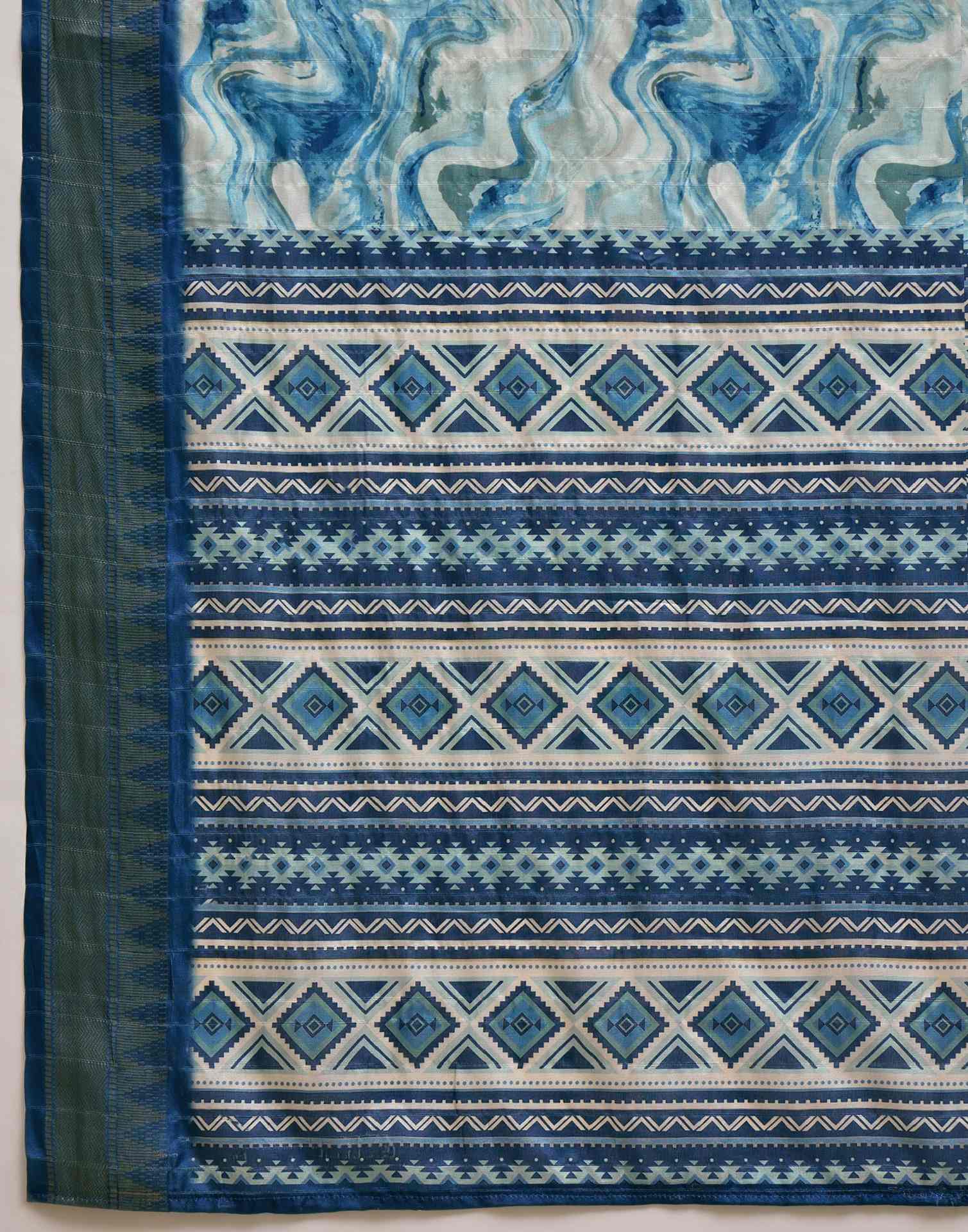 Sky Blue Silk Woven Printed Saree - Image 9