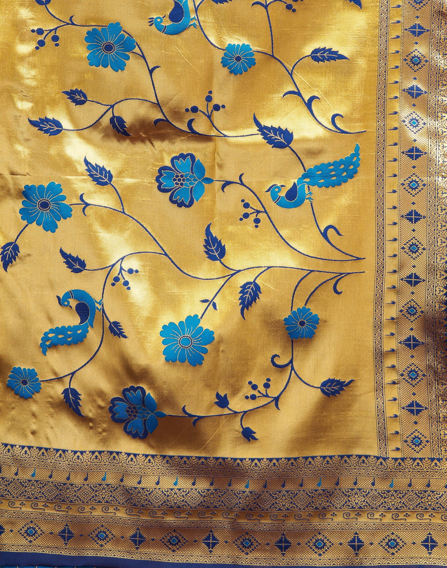 Blue Silk Woven Paithani Saree - Image 10