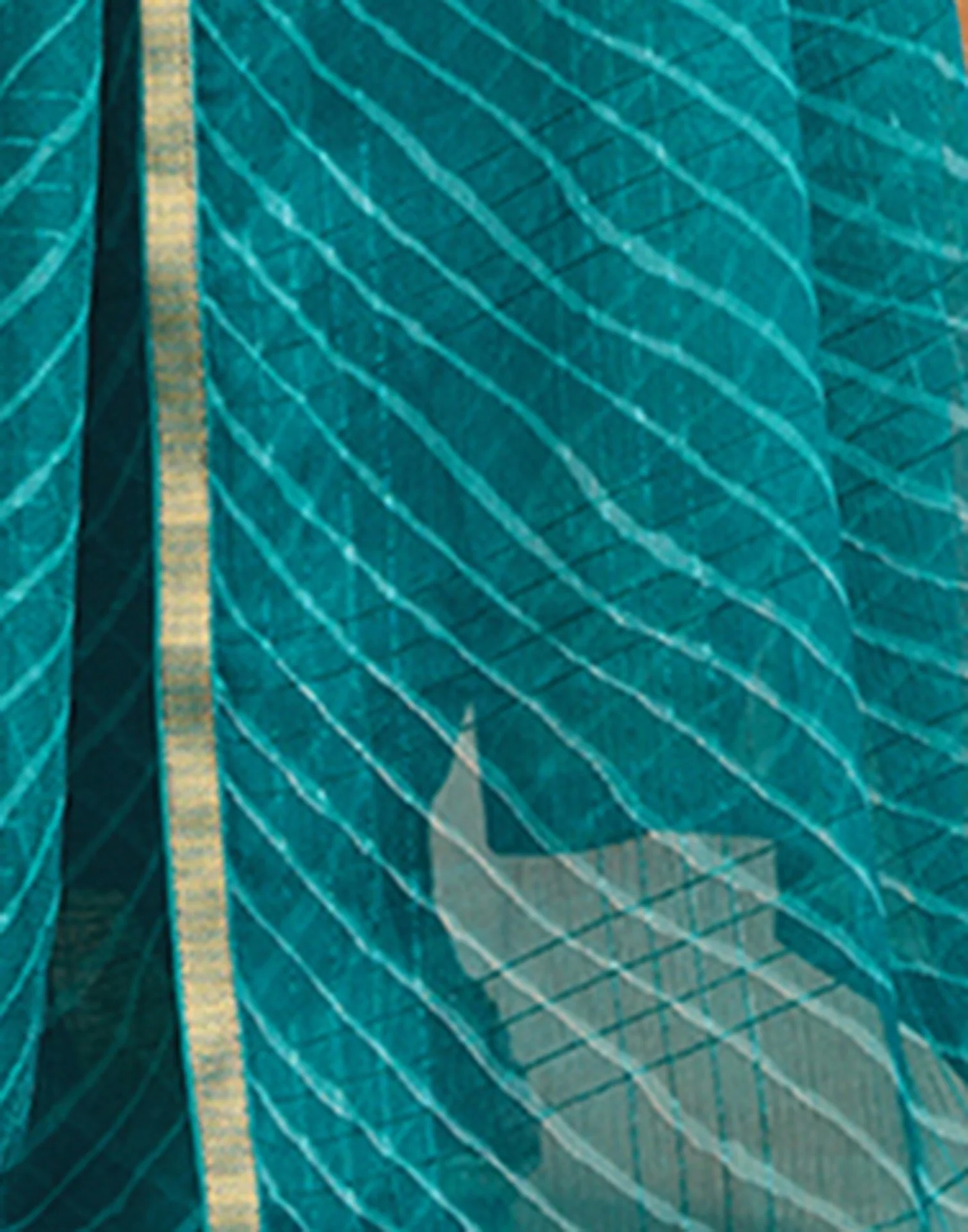 Teal Blue Chiffon Laheriya Saree - Image 7
