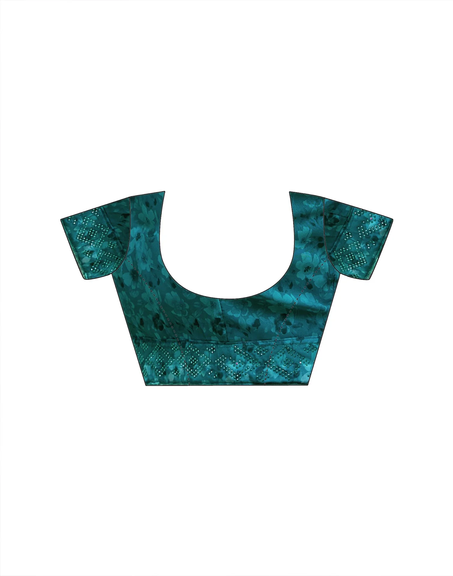 Teal Blue Georgette Floral Printed Saree - Image 10