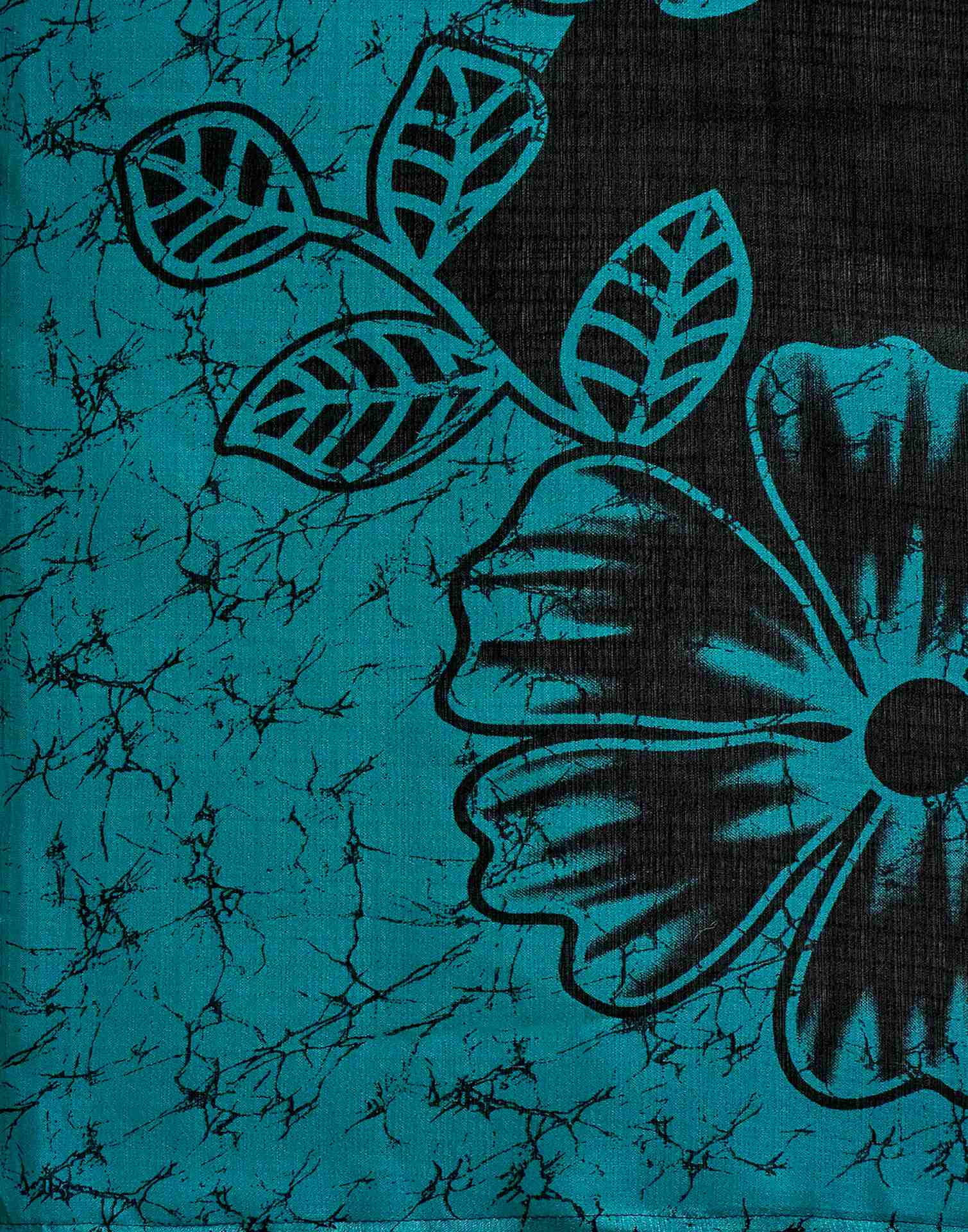 Teal Blue Khadi Floral Printed Saree - Image 9