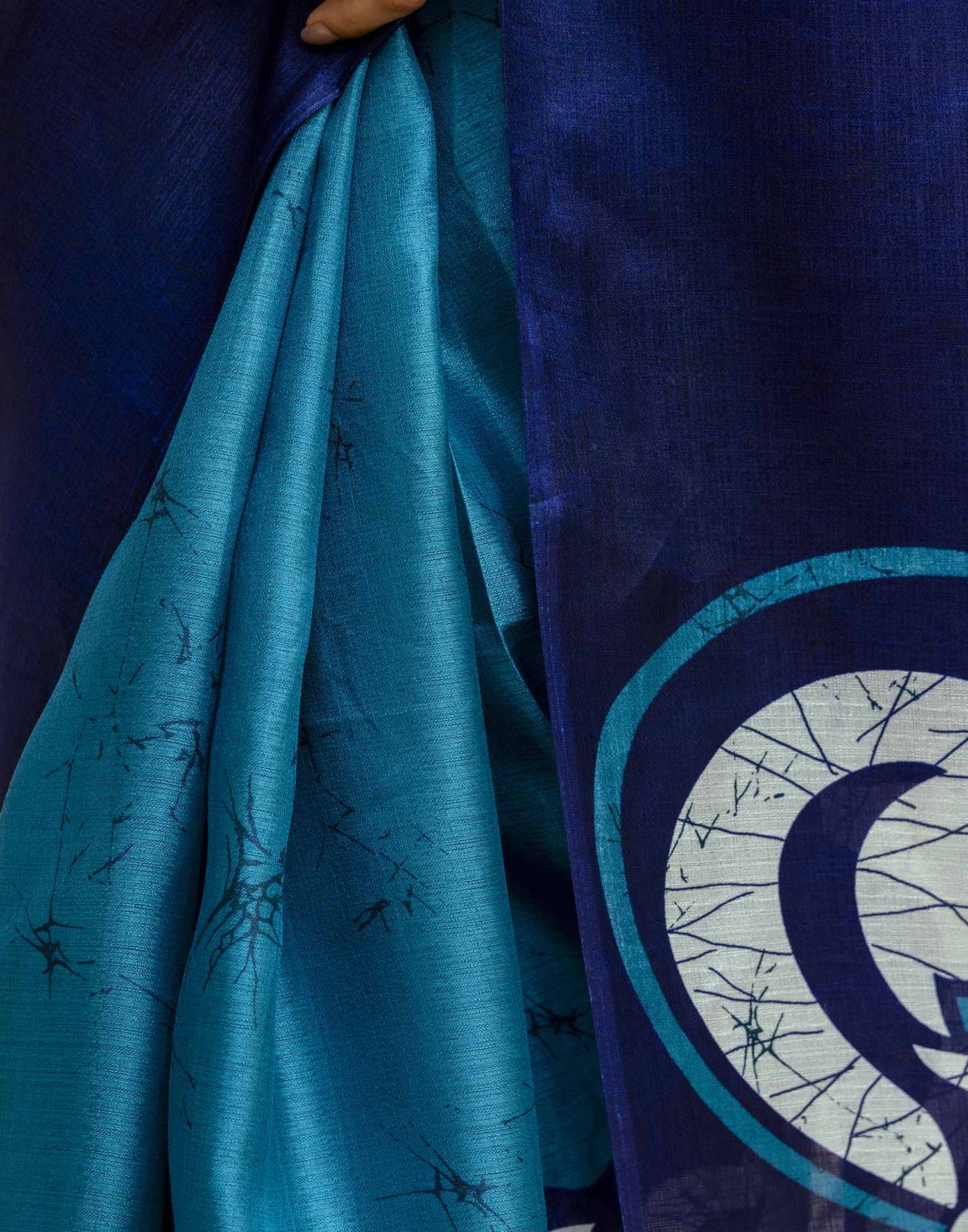 Teal Blue Khadi Printed Saree - Image 10