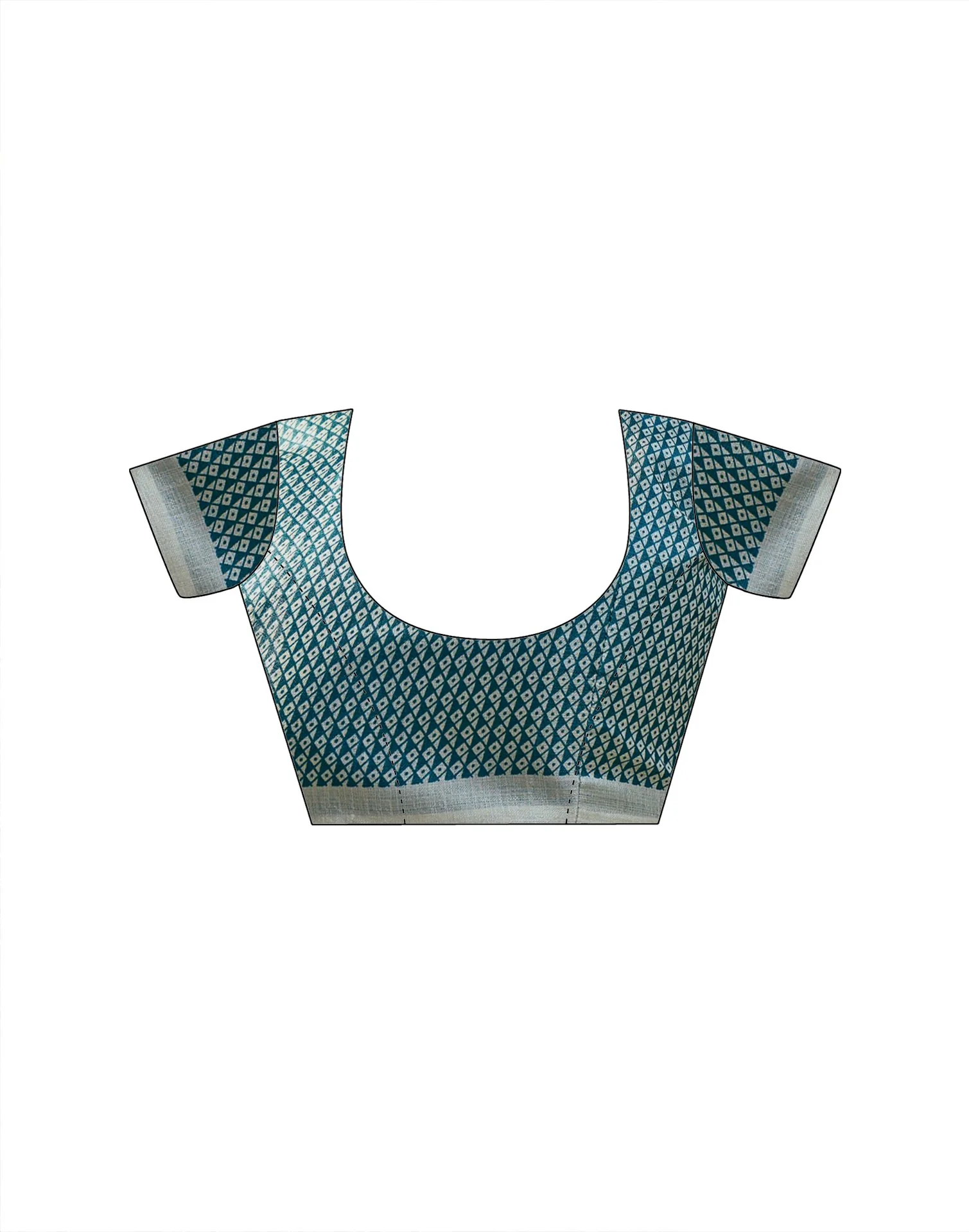 Teal Blue Khadi Printed Saree - Image 10