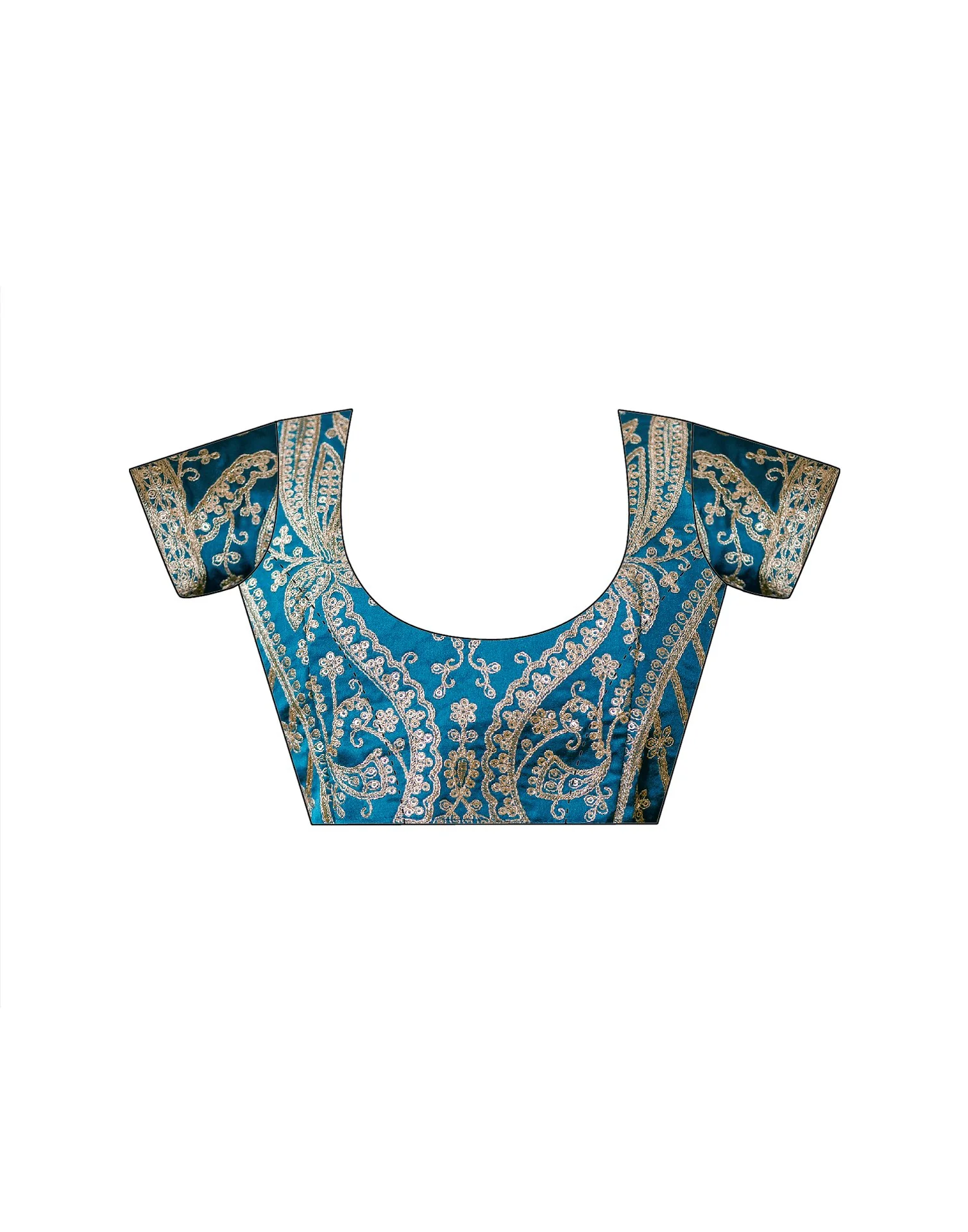 Teal Blue Shimmer Chiffon Lace Saree - Image 11