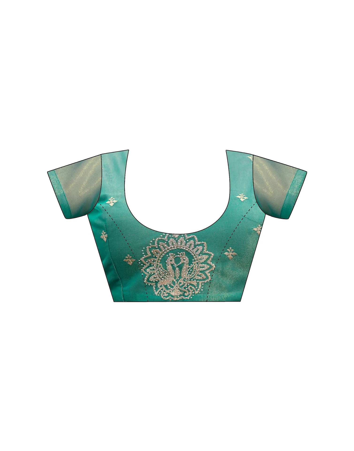 Teal Blue Shimmer Embroidery Saree - Image 14