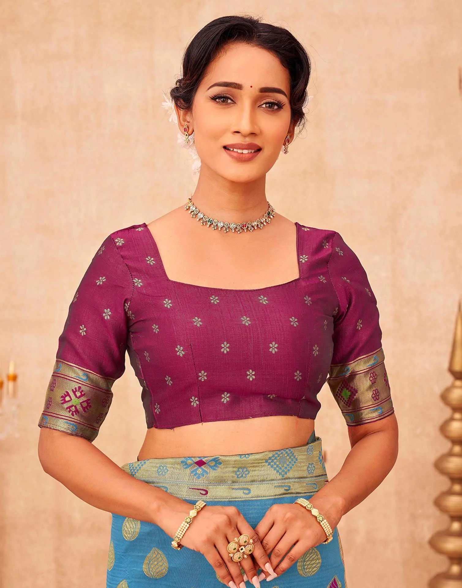 Teal Blue Shimmer Silk Woven Paithani Saree - Image 7