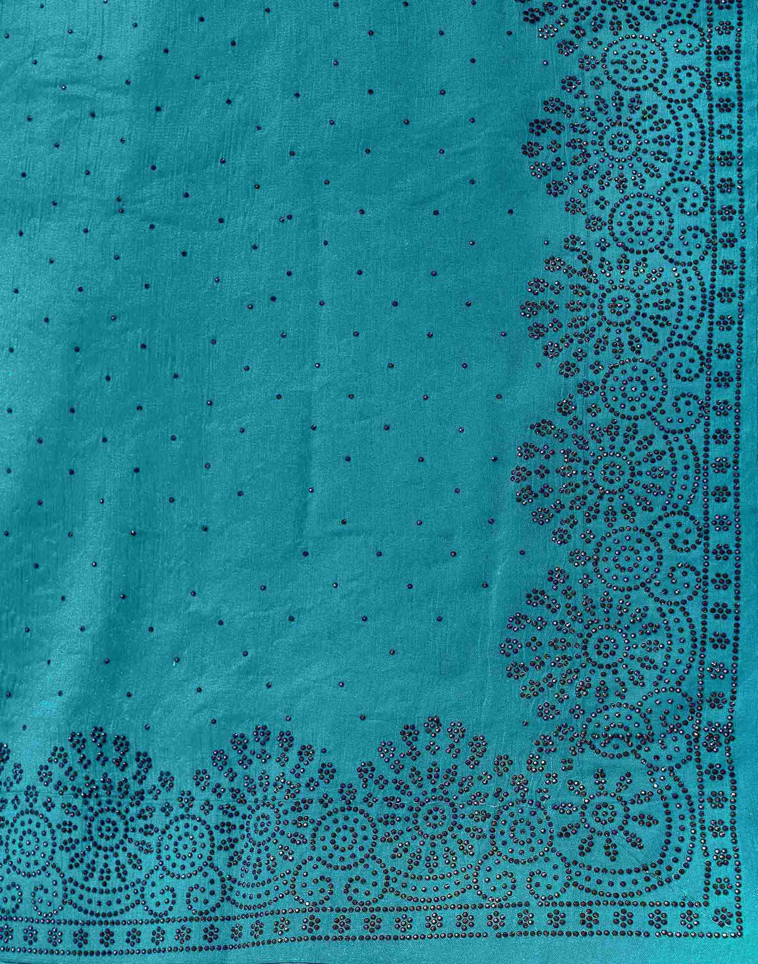 Teal Blue Shimmer Stone Work Swarovski Saree - Image 7