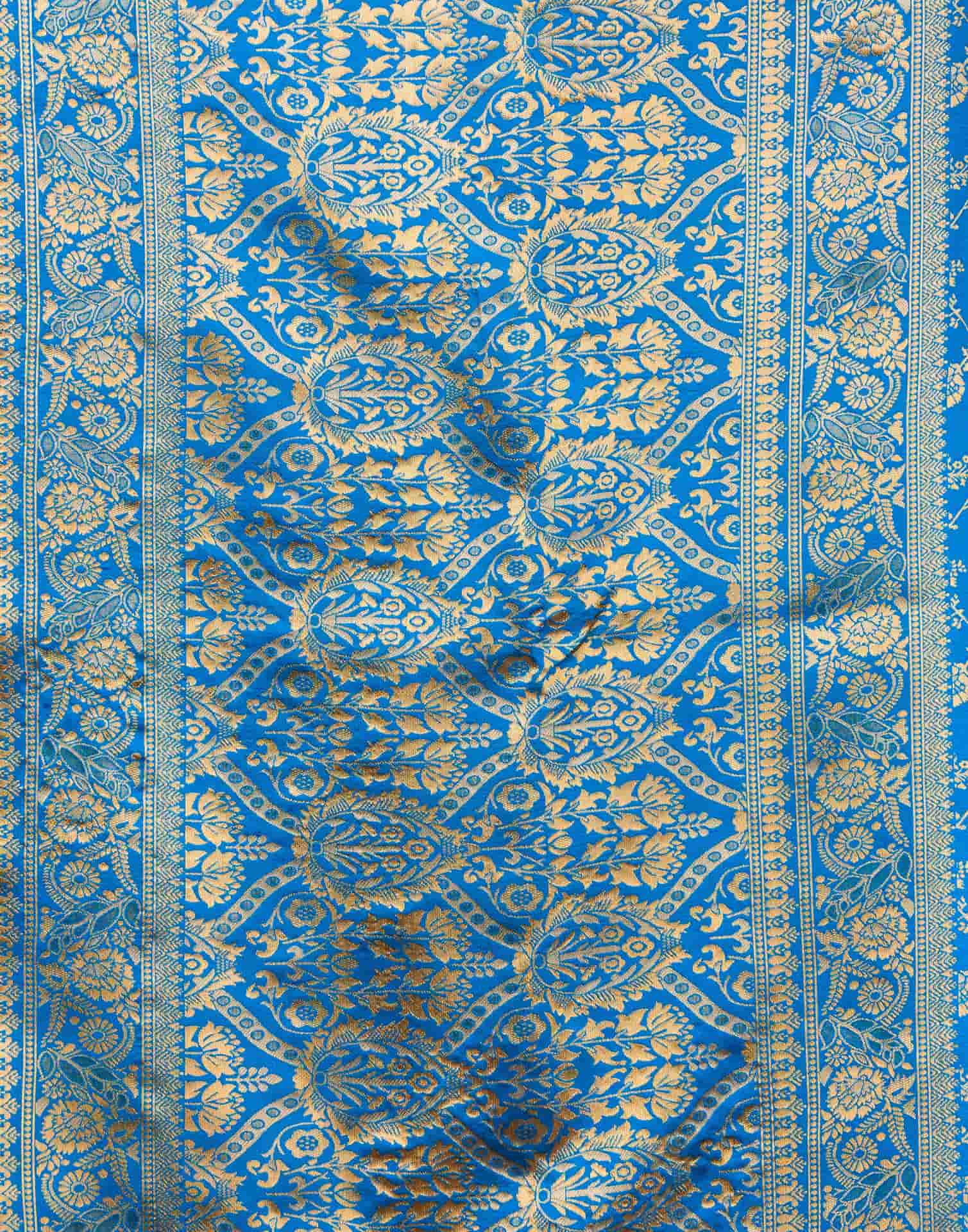 Teal Blue Silk Blend Weaving Banarasi Saree - Image 8