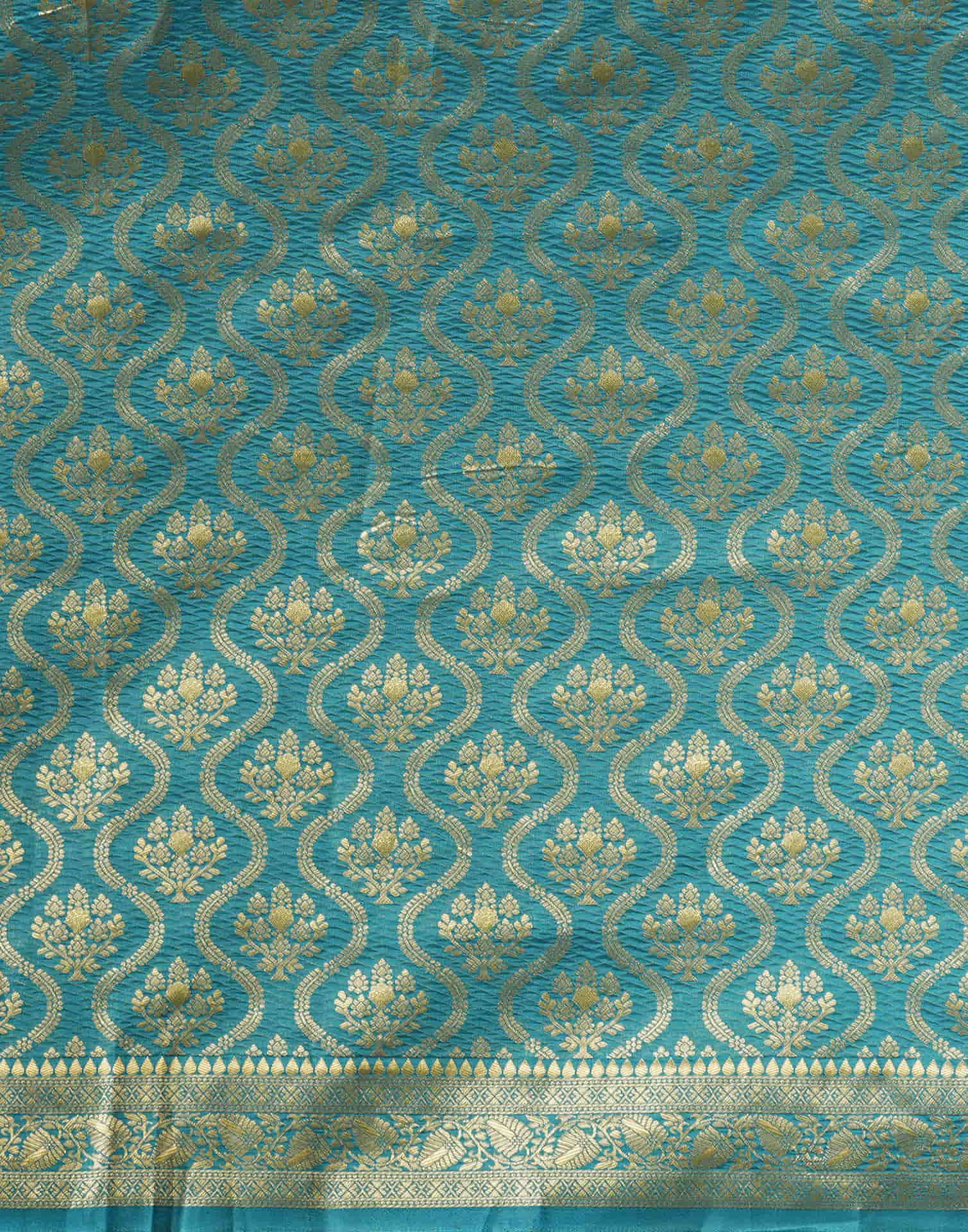 Blue Silk Blend Woven Banarasi Saree - Image 8