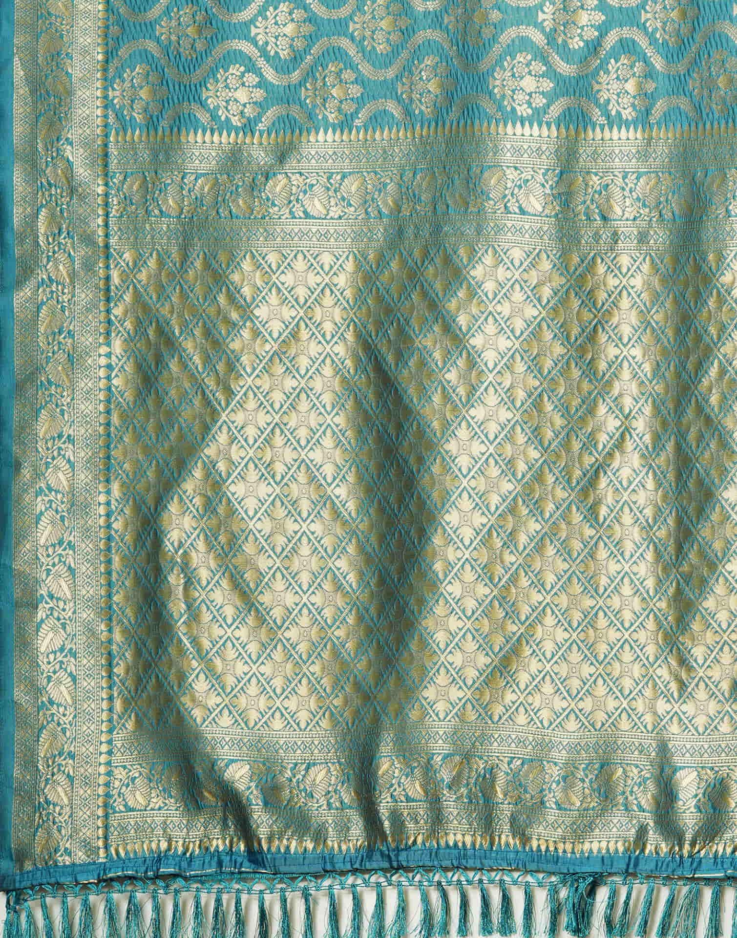 Blue Silk Blend Woven Banarasi Saree - Image 9