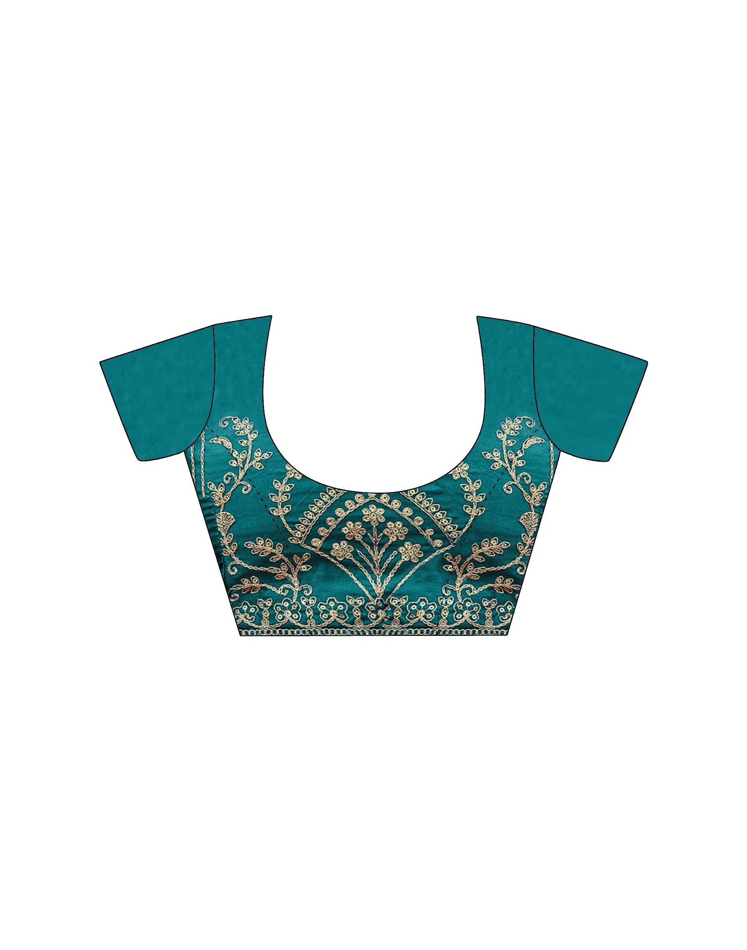 Teal Blue Silk Sequence Lace Saree - Image 7