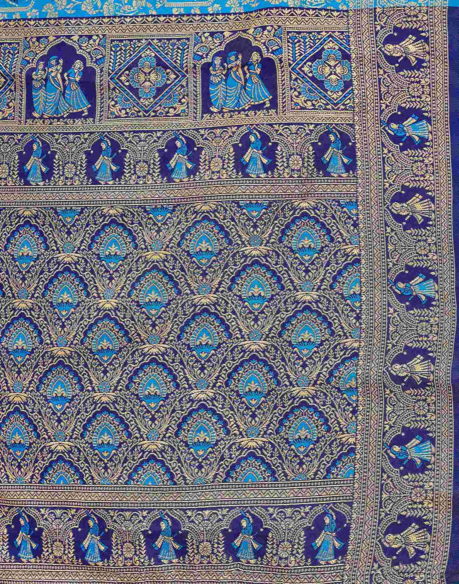 Teal Blue Silk Woven Baluchari Saree - Image 7