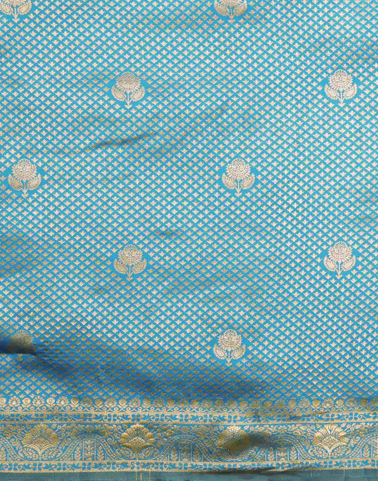 Blue Silk Blend Woven Banarasi Saree - Image 7