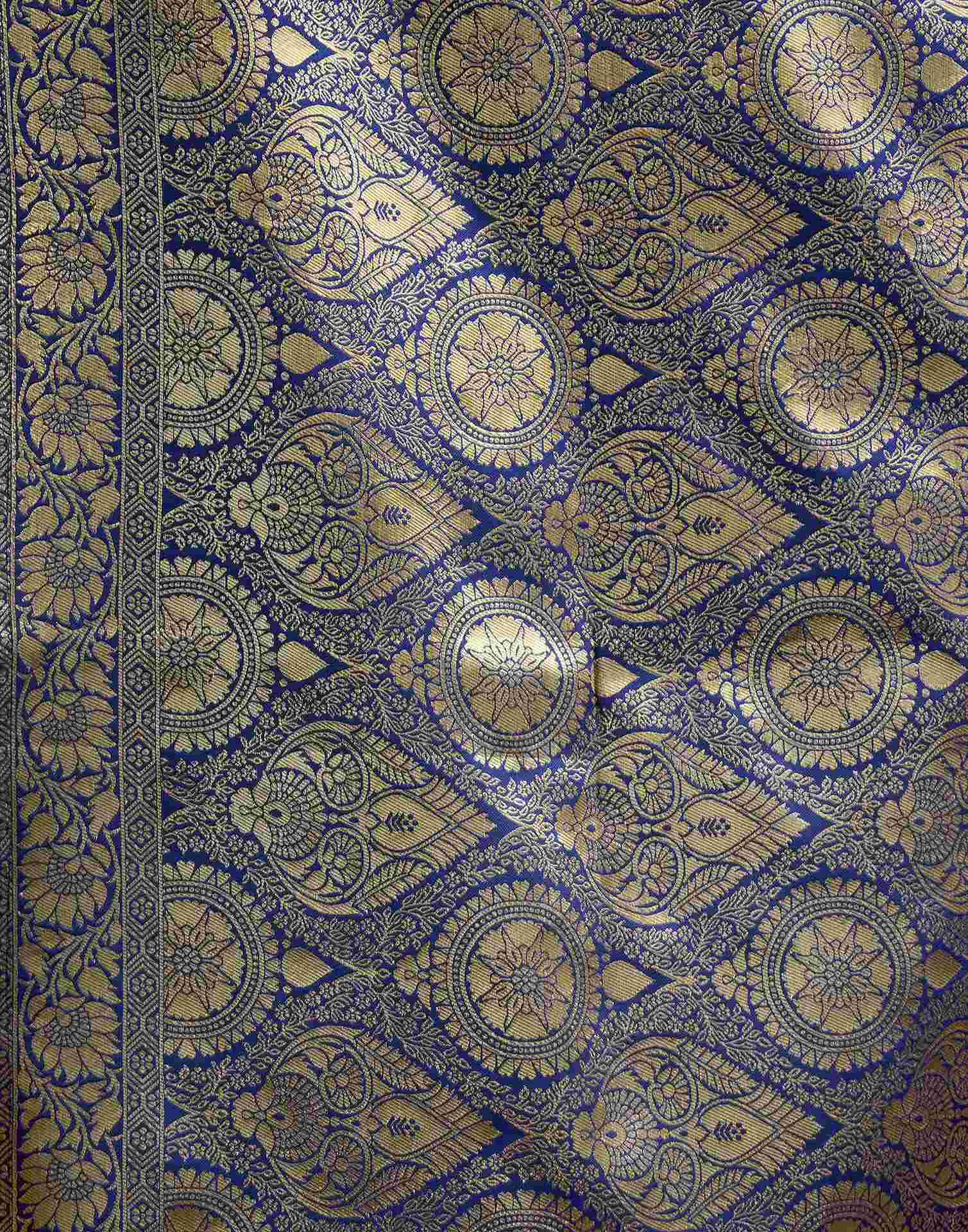 Teal Blue Silk Woven Banarasi Saree - Image 8