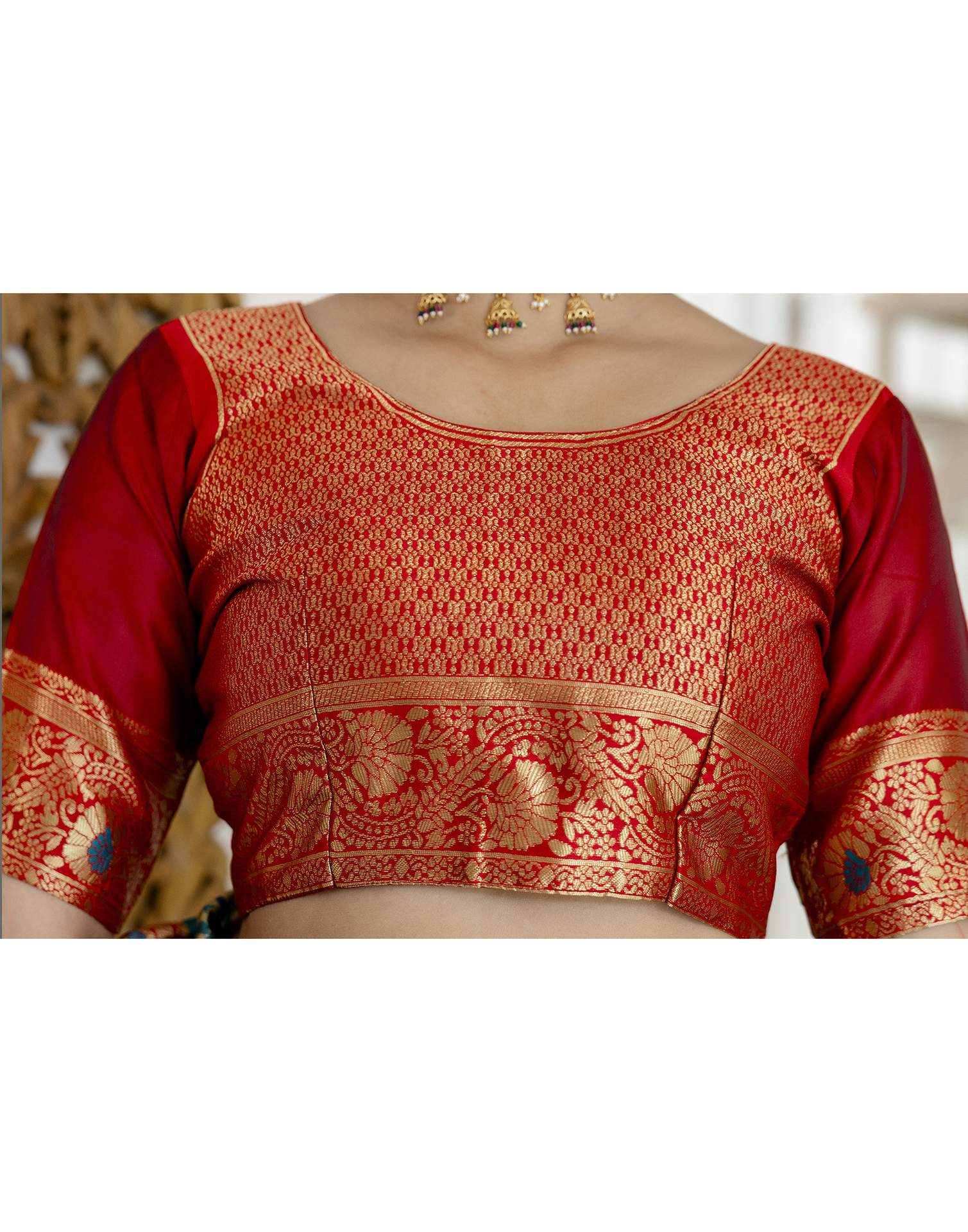 Teal Blue Silk Woven Banarasi Saree - Image 12