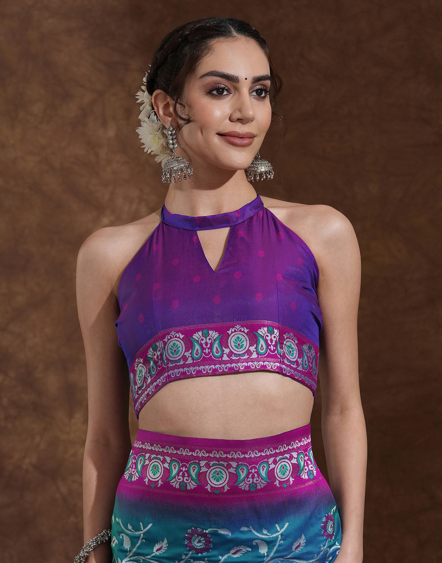 Teal Blue Silk Woven Banarasi Saree - Image 9