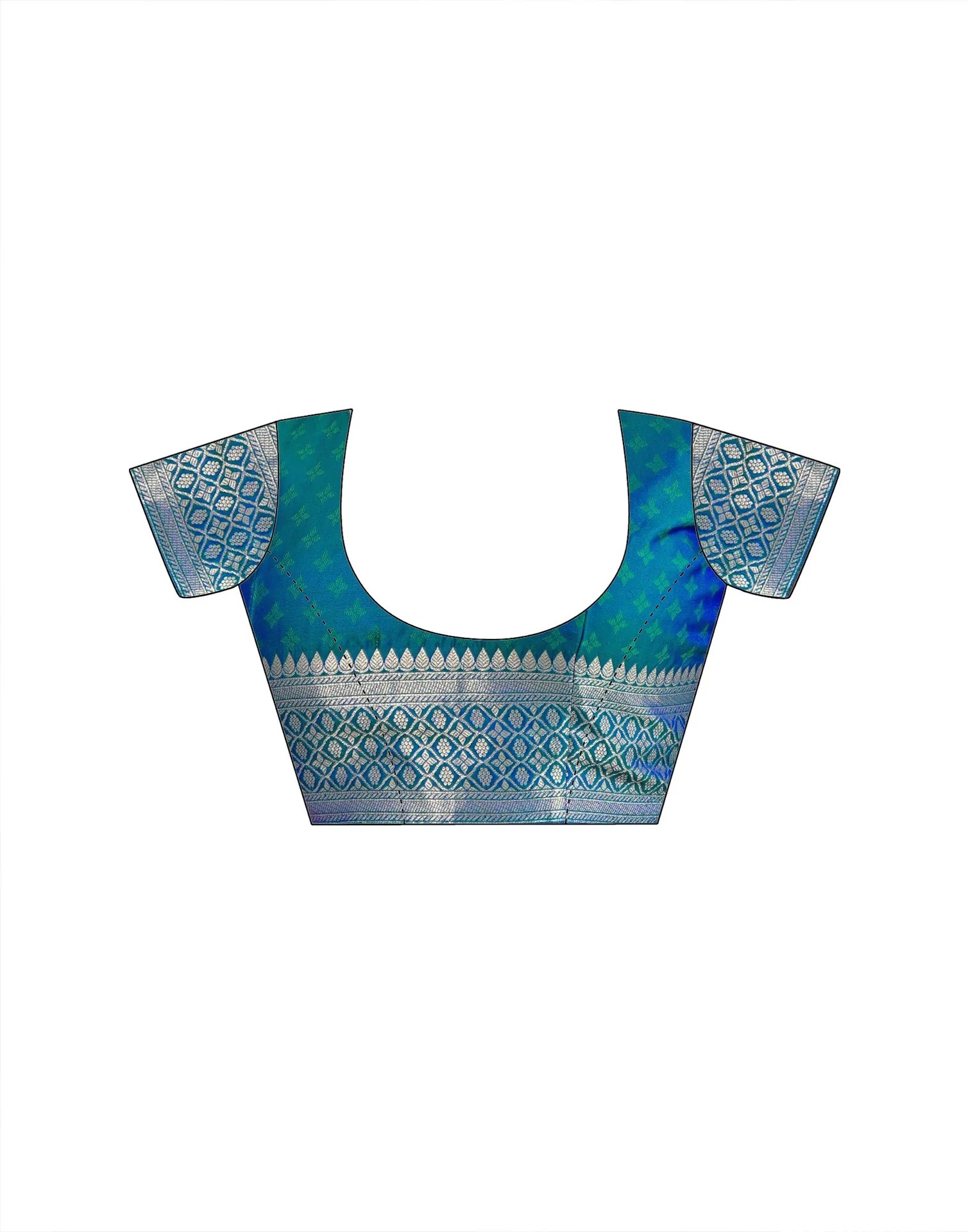 Teal Blue Silk Woven Banarasi Saree - Image 13