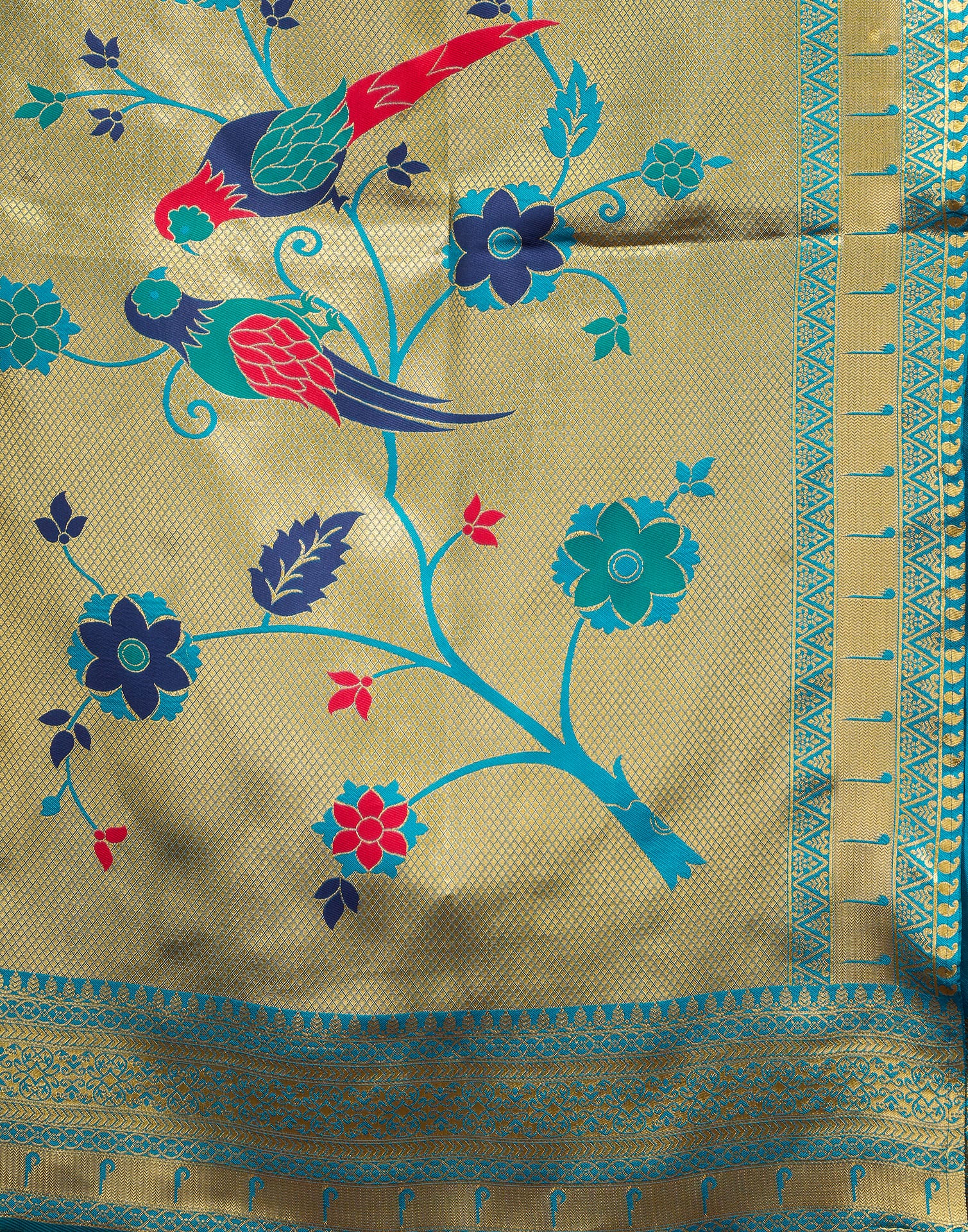 Blue Silk Woven Paithani Saree - Image 10