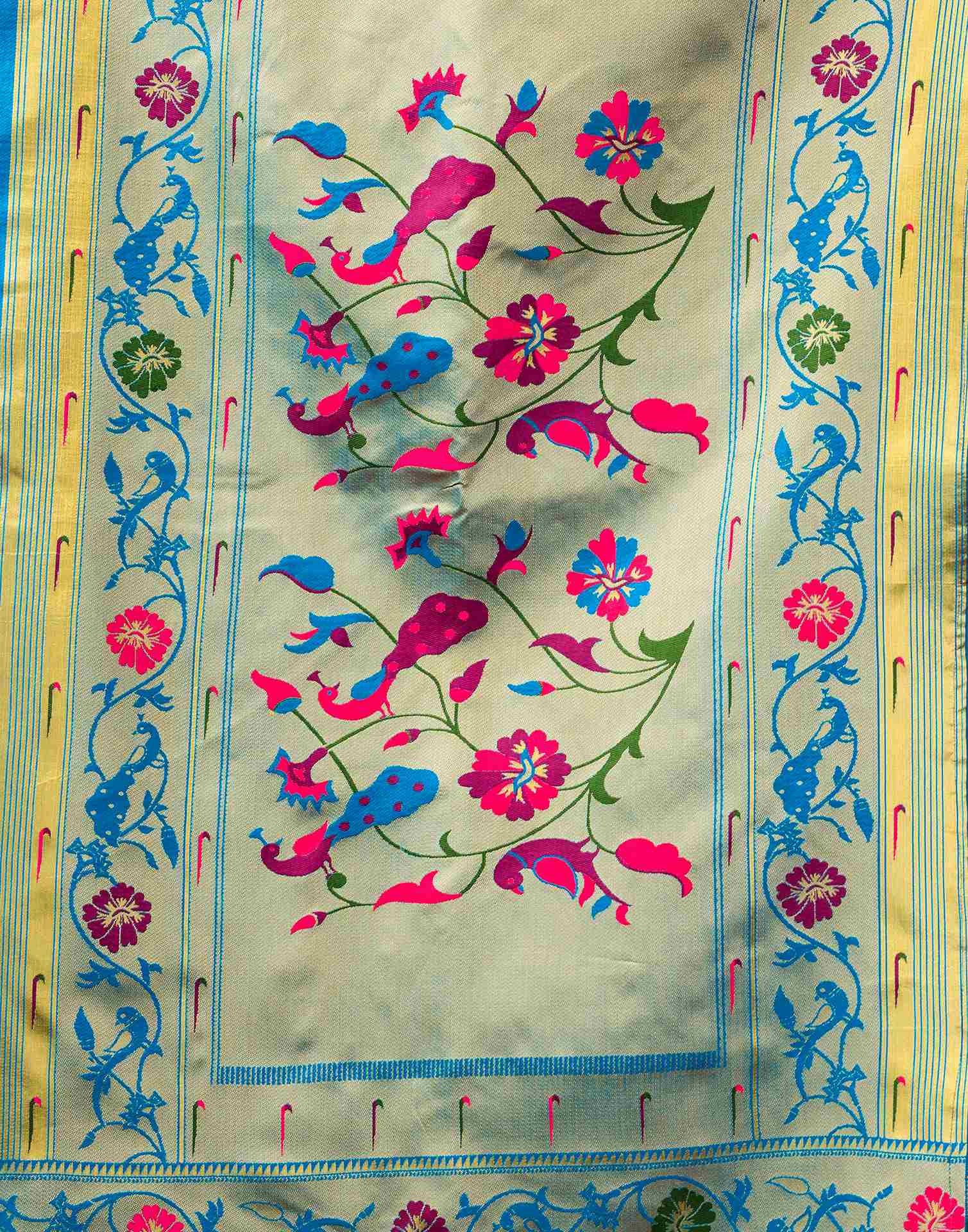 Teal Blue Silk Woven Paithani Saree - Image 7