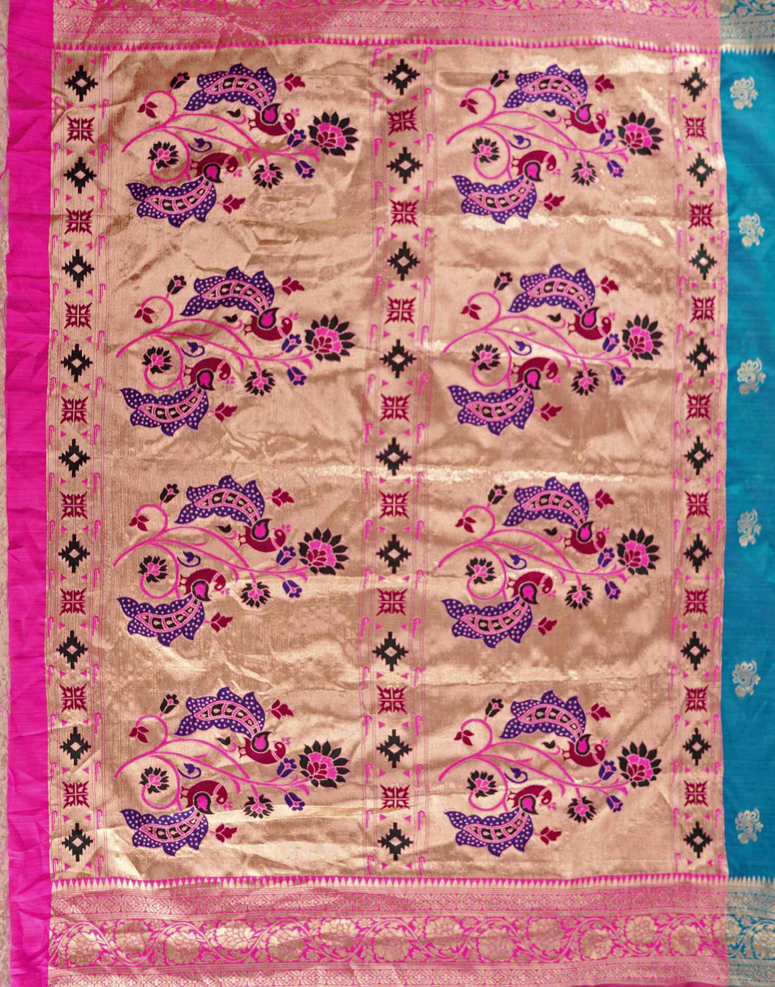 Teal Blue Silk Woven Paithani Saree - Image 8
