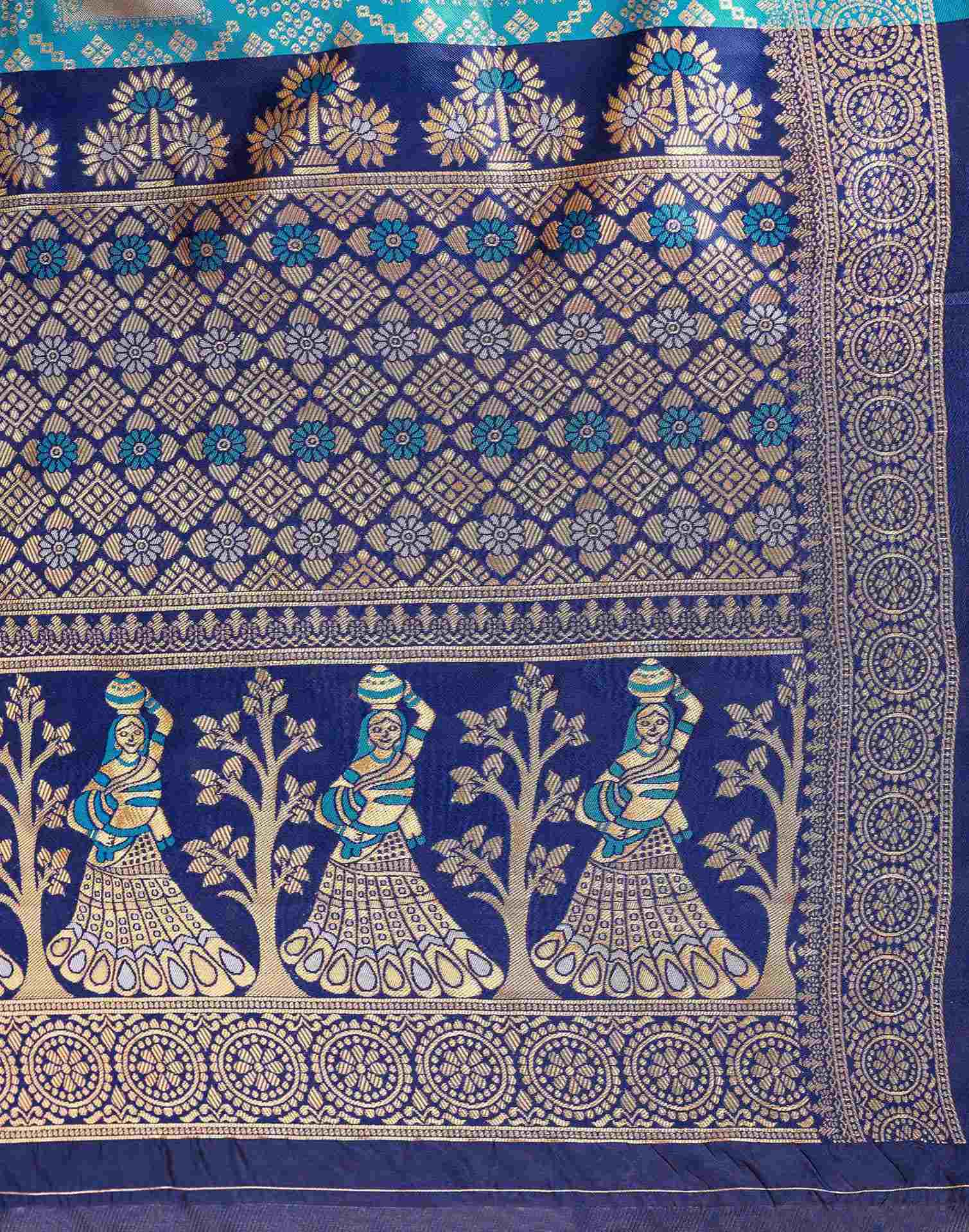 Teal Blue Silk Woven Patola Saree - Image 7