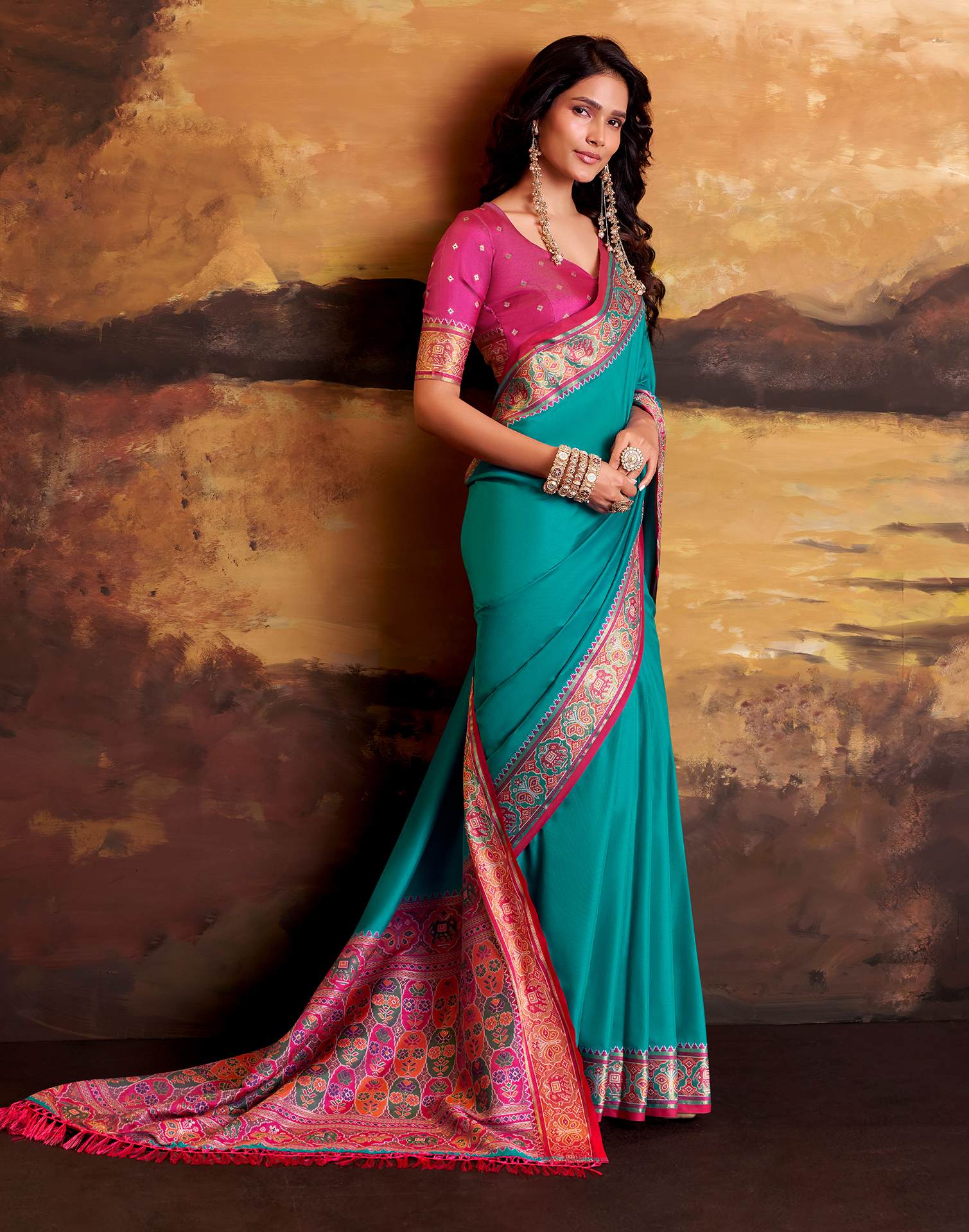 Teal Blue Silk Woven Patola Saree - Image 5