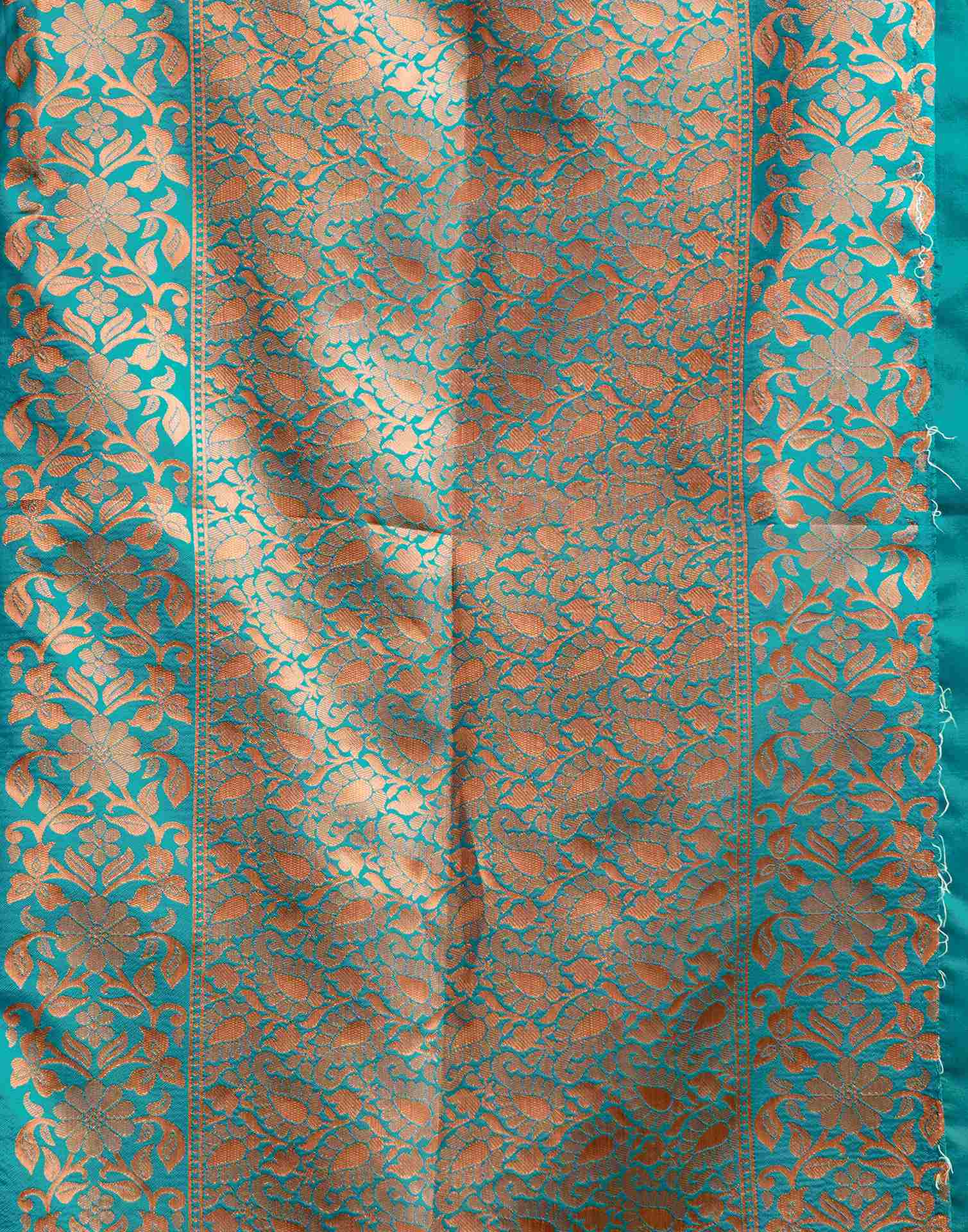 Teal Blue Silk Woven Banarasi Saree - Image 8