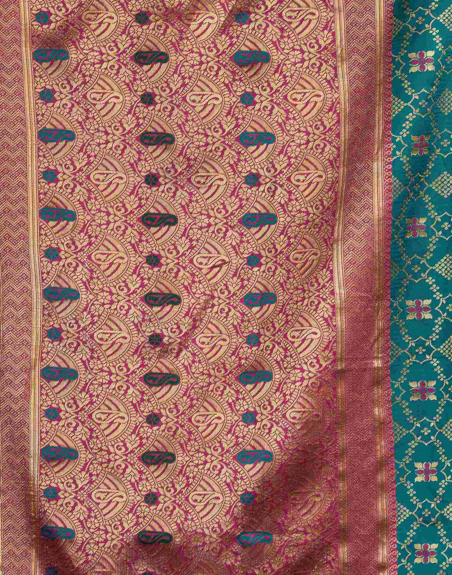 Teal Blue Silk Woven Patola Saree - Image 8