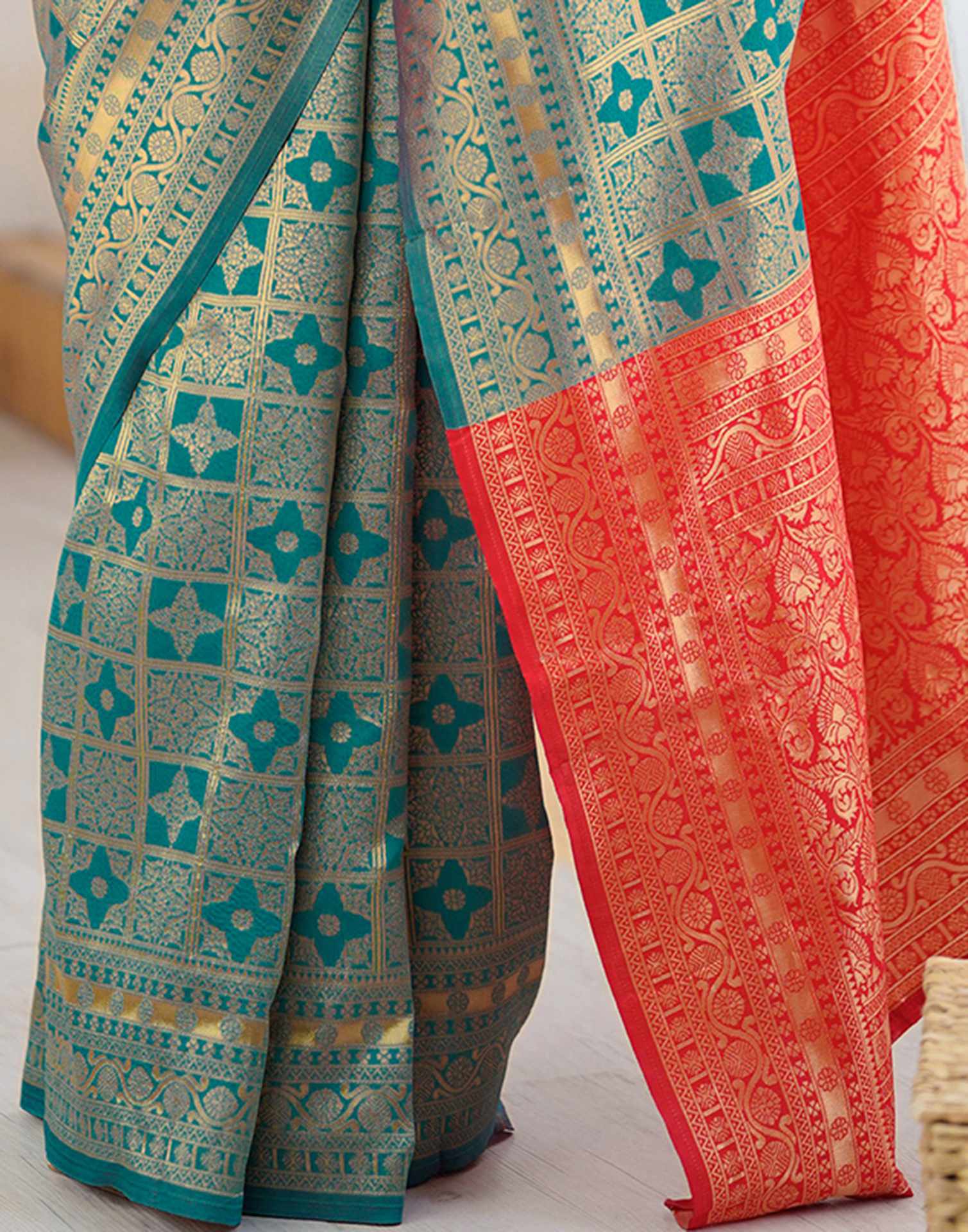 Blue Silk Woven Banarasi Saree - Image 11