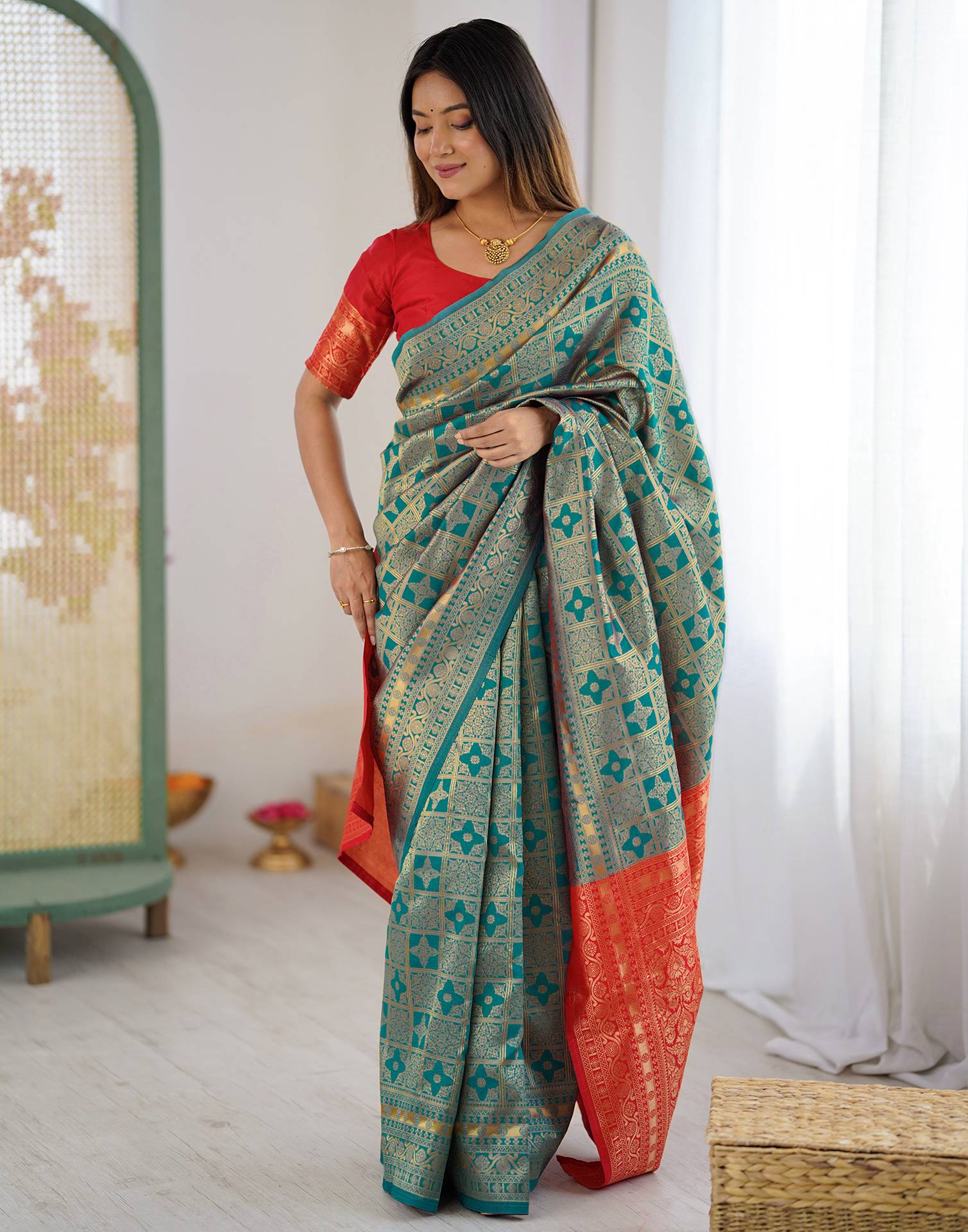 Blue Silk Woven Banarasi Saree - Image 9